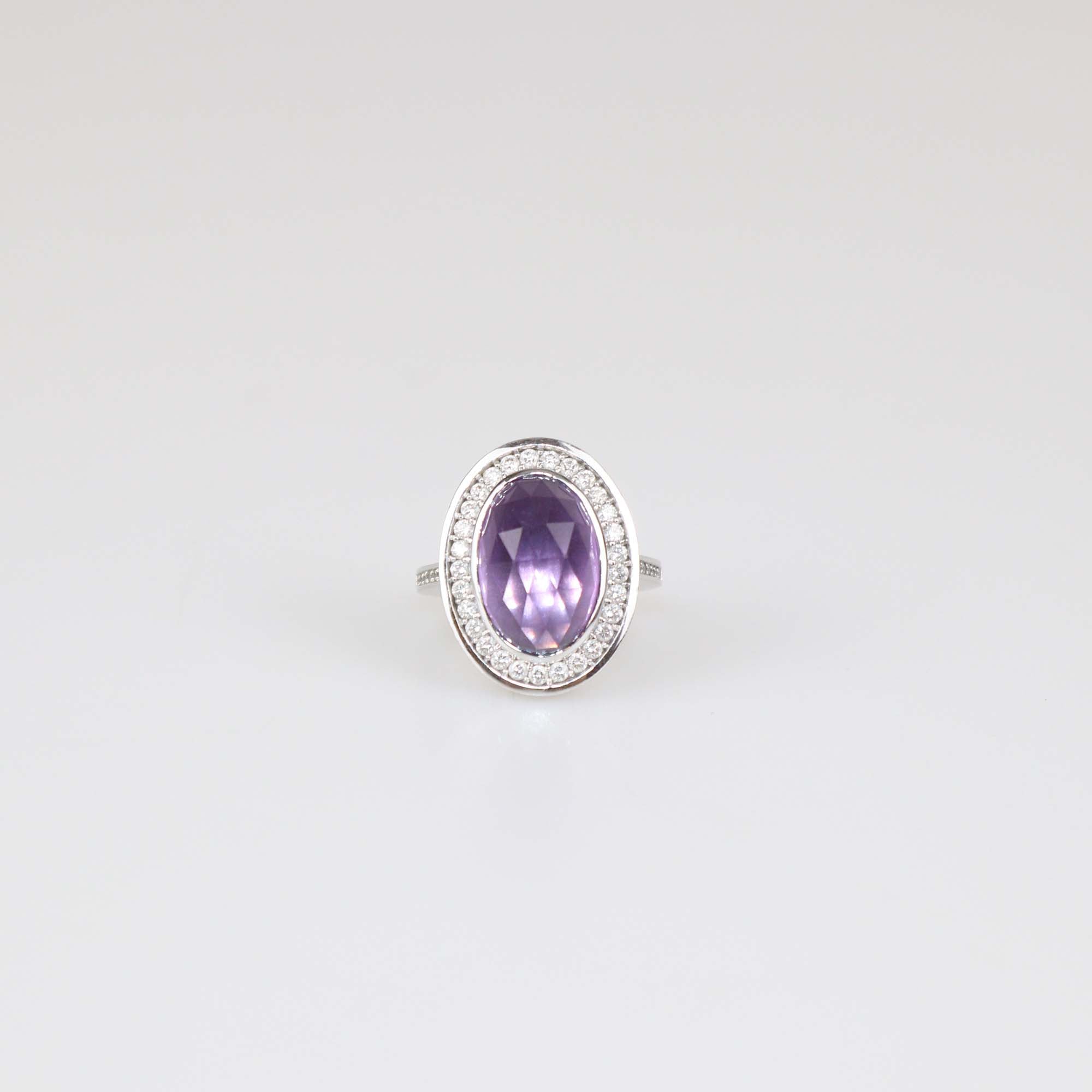 Versace 18K White Gold Diamond Amethyst Cocktail Ring