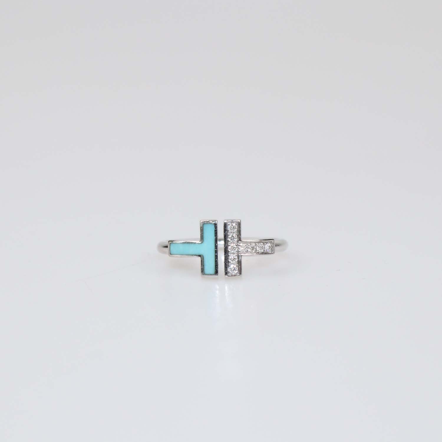 Tiffany & Co. 18K White Gold Enamel Diamond Ring Size 6 US