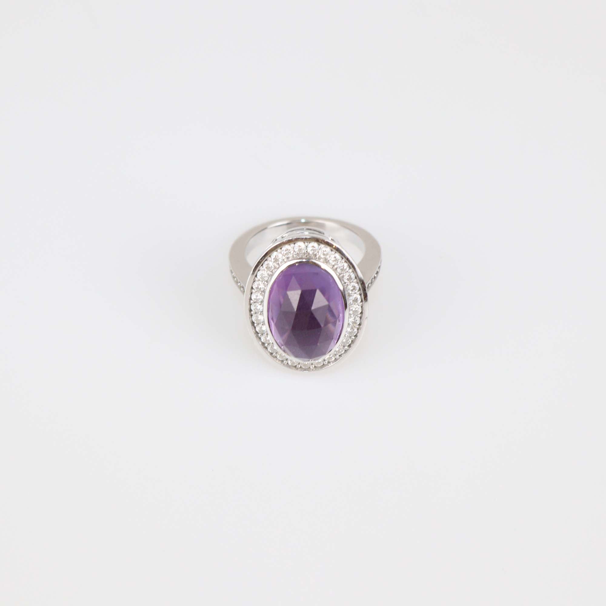 Versace 18K White Gold Diamond Amethyst Cocktail Ring