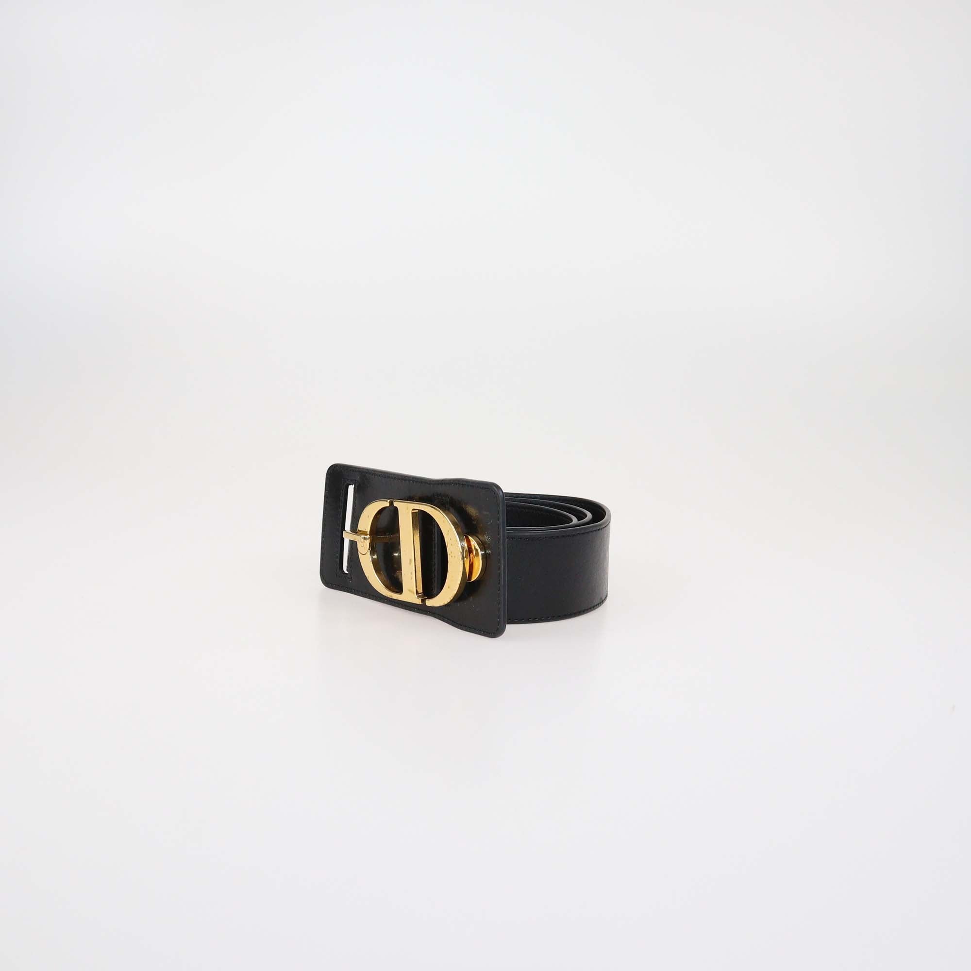 Christian Dior Black Leather Wide 30 Montaigne Belt