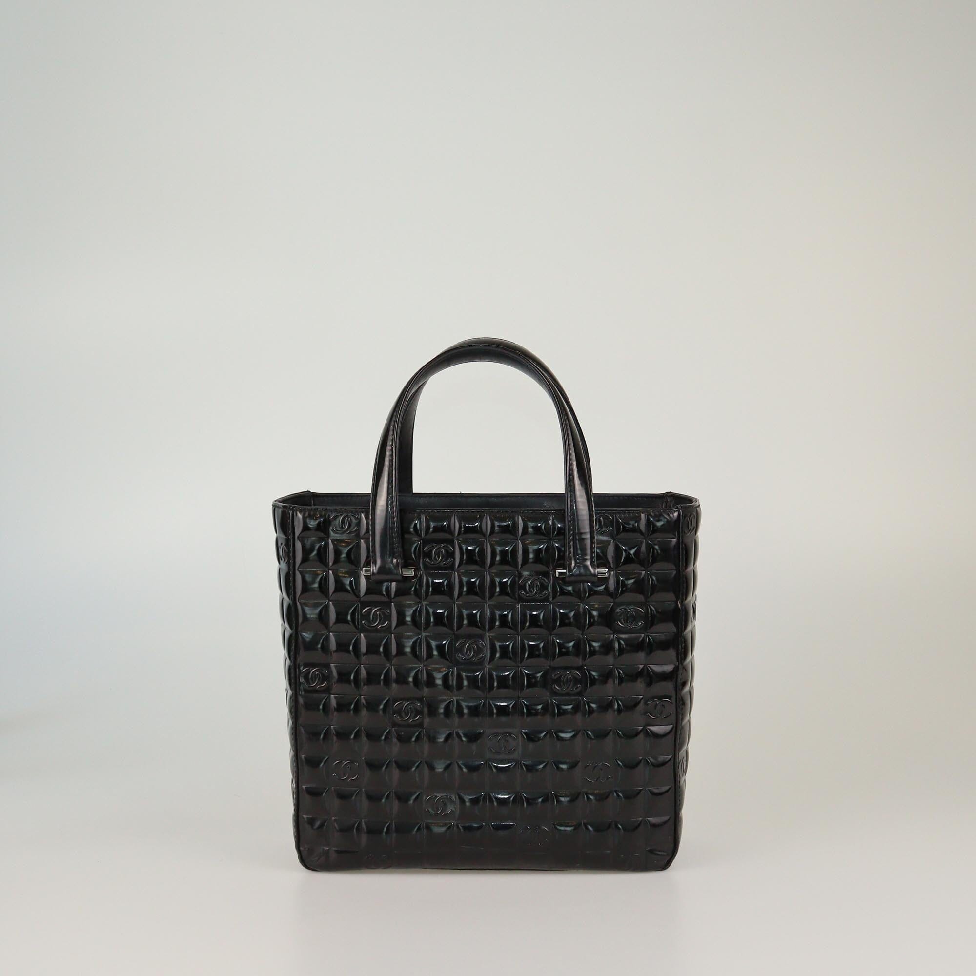 Chanel Black Chocolate Bar Patent CCTote Womens Chanel