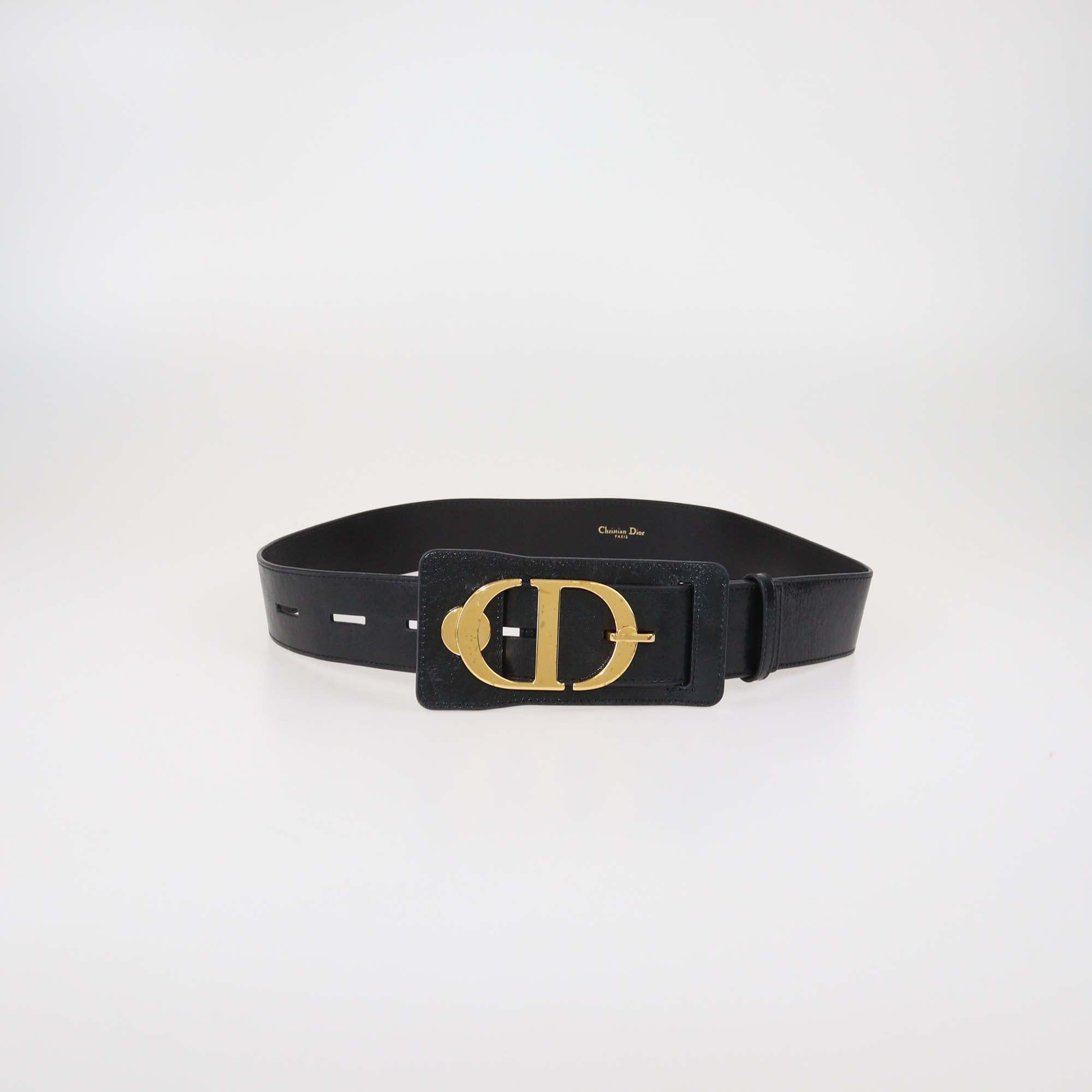 Christian Dior Black Leather Wide 30 Montaigne Belt