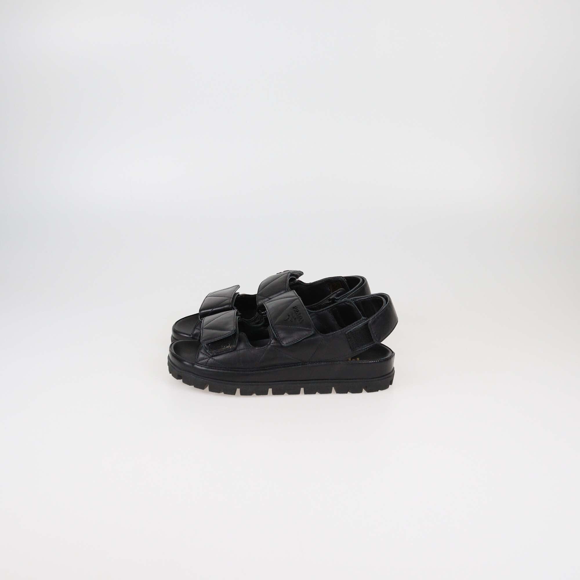 Prada Black Quilted Flat Sandals Womens Prada