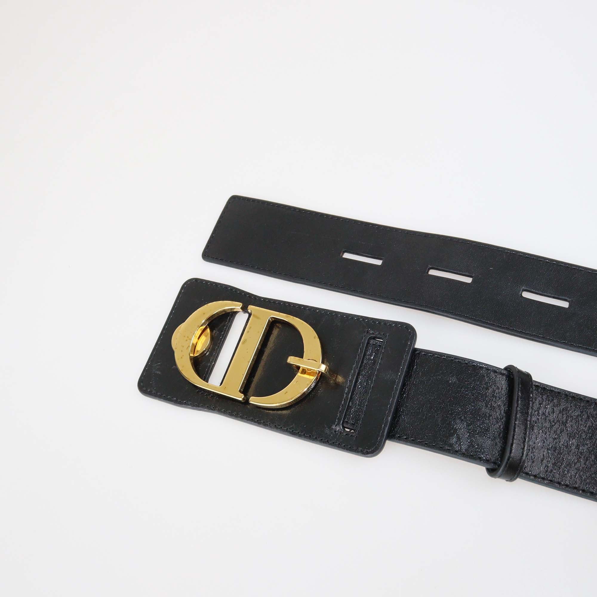 Christian Dior Black Leather Wide 30 Montaigne Belt