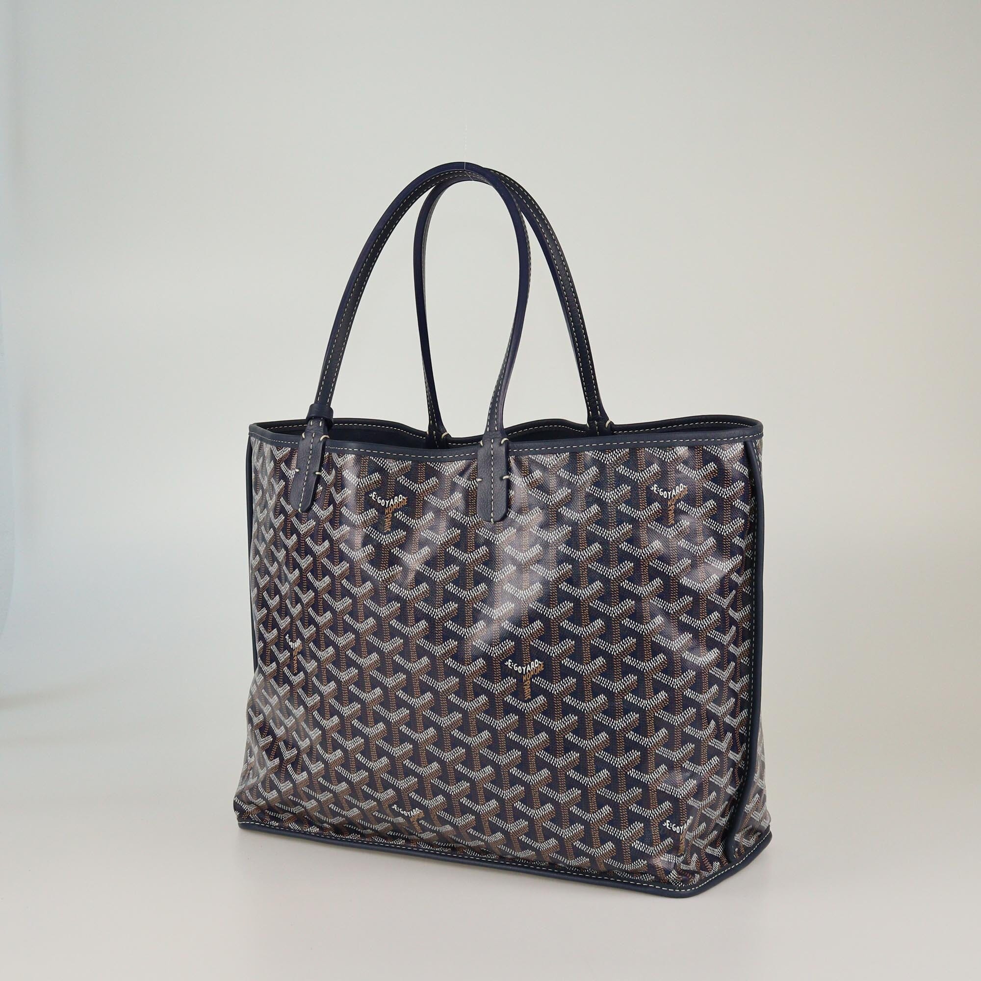 Goyard Navy Blue Goyardine Reversible Anjou PM Tote Womens Goyard