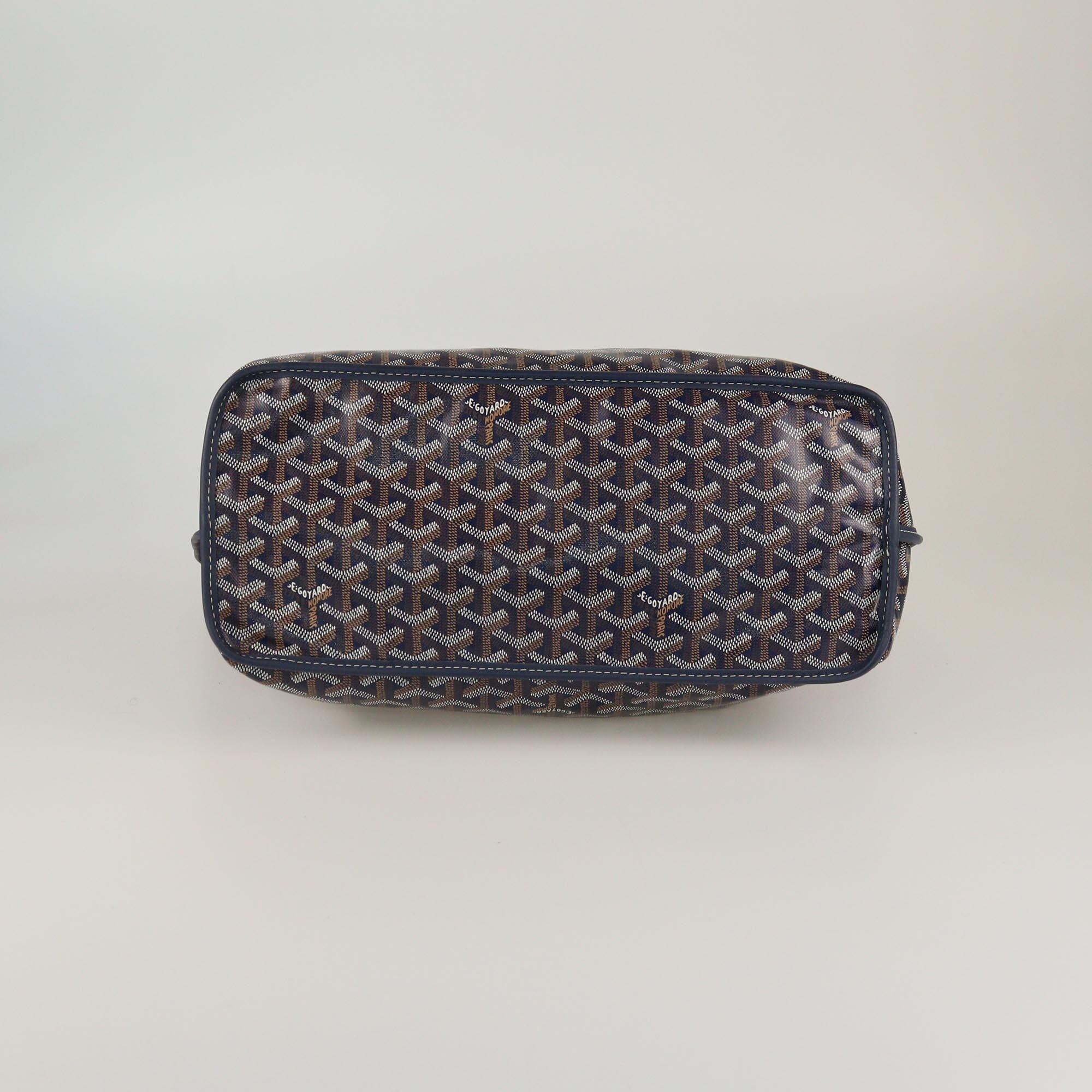 Goyard Navy Blue Goyardine Reversible Anjou PM Tote Womens Goyard