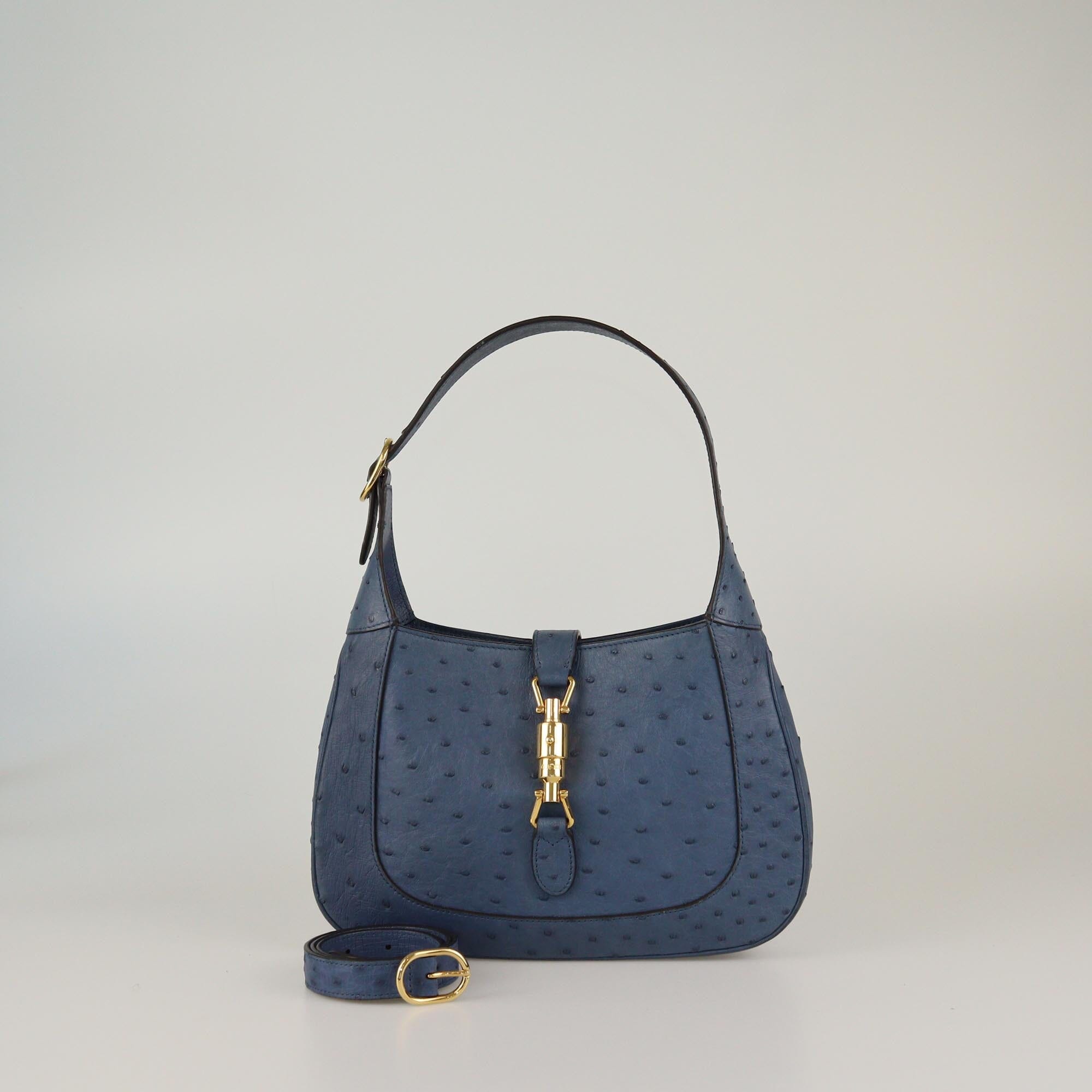 Gucci Blue Ostrich Small Jackie 1961 Hobo Womens Gucci