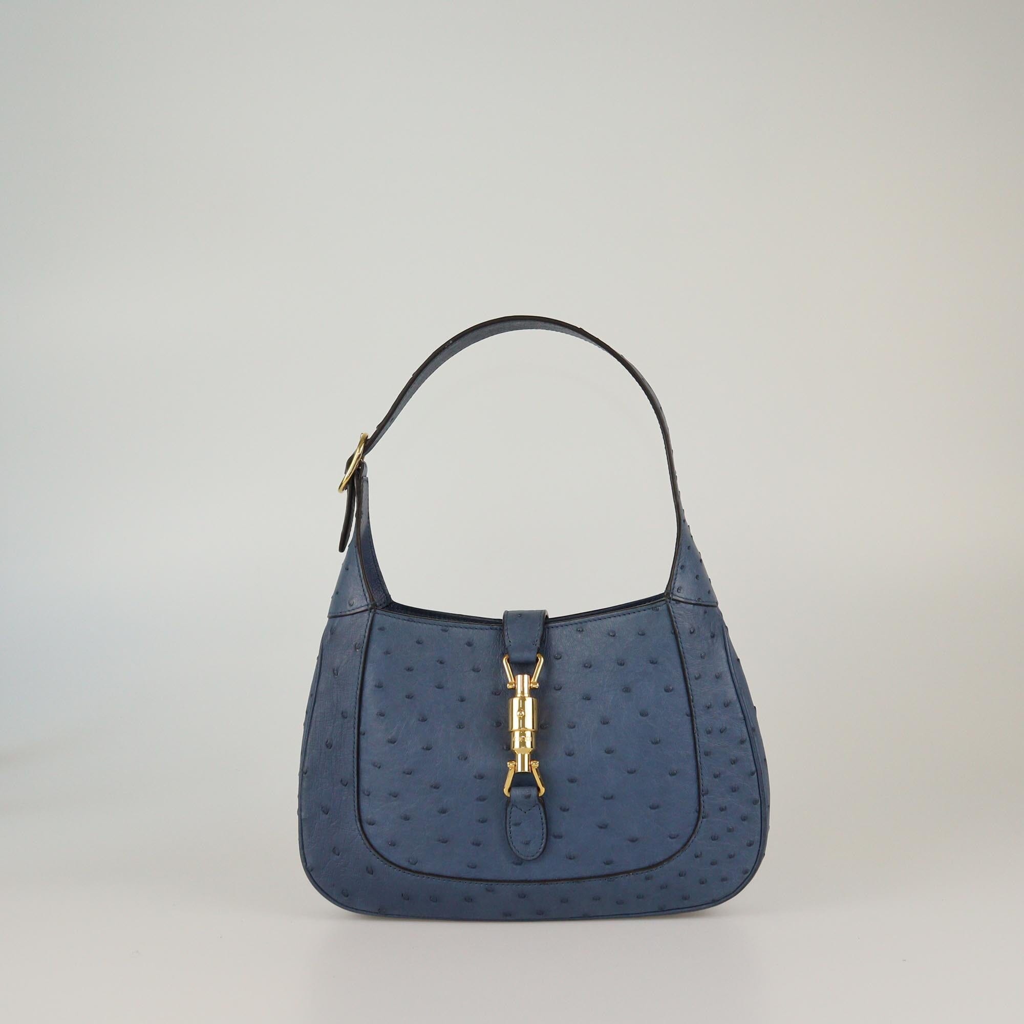 Gucci Blue Ostrich Small Jackie 1961 Hobo Womens Gucci