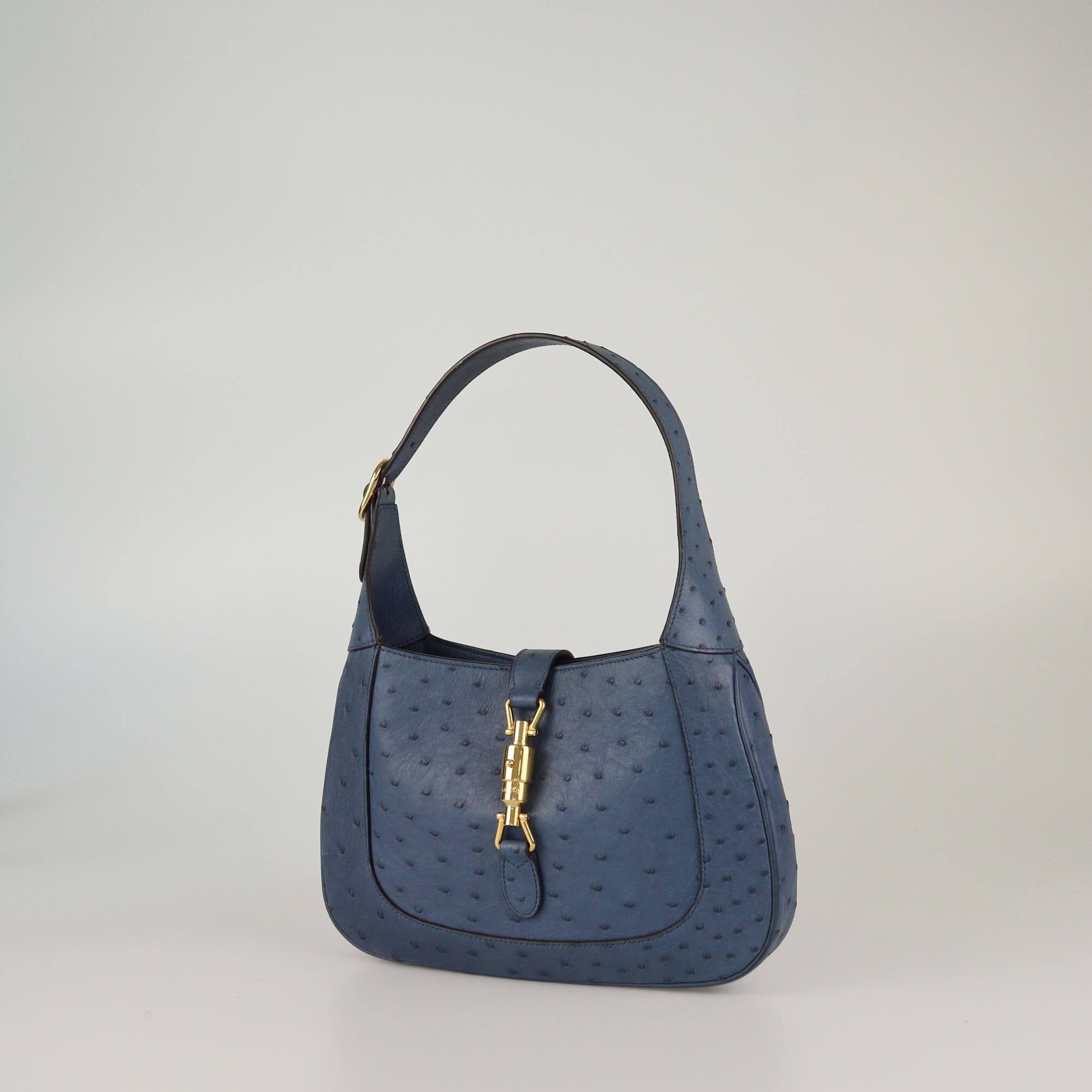 Gucci Blue Ostrich Small Jackie 1961 Hobo Womens Gucci