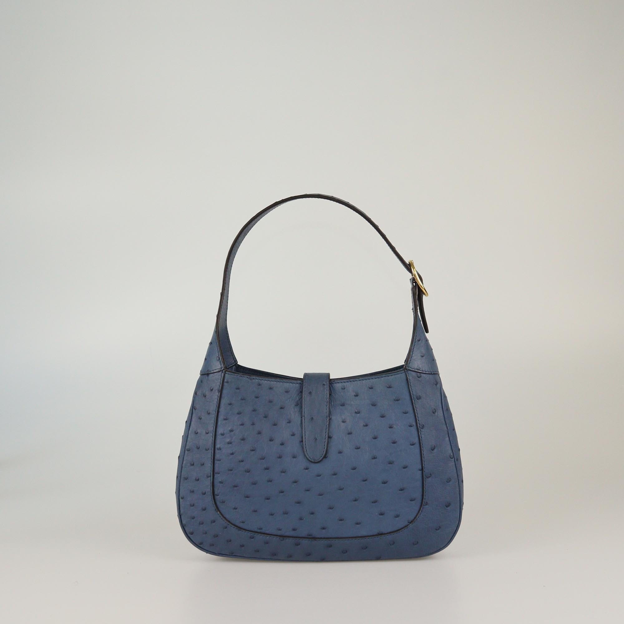 Gucci Blue Ostrich Small Jackie 1961 Hobo Womens Gucci