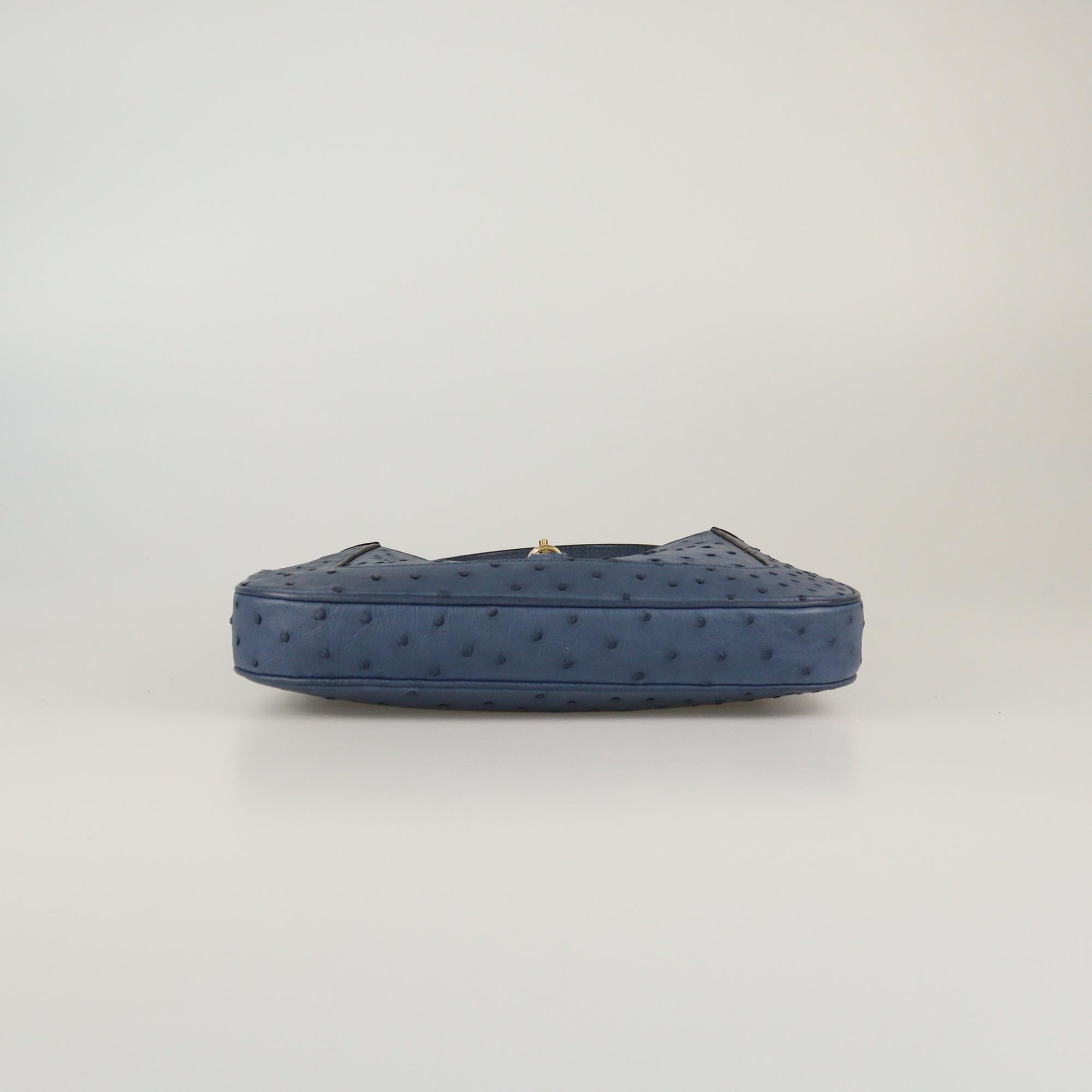 Gucci Blue Ostrich Small Jackie 1961 Hobo Womens Gucci