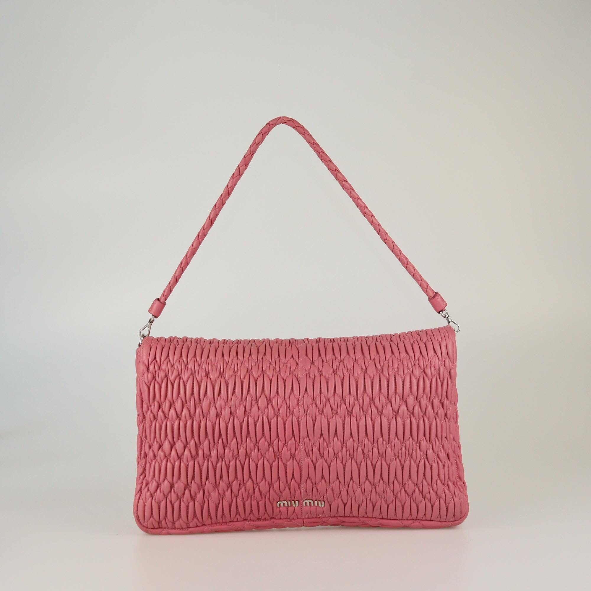 Miu Miu Pink Matelassé Crystal Flap Shoulder Bag Womens Miu Miu