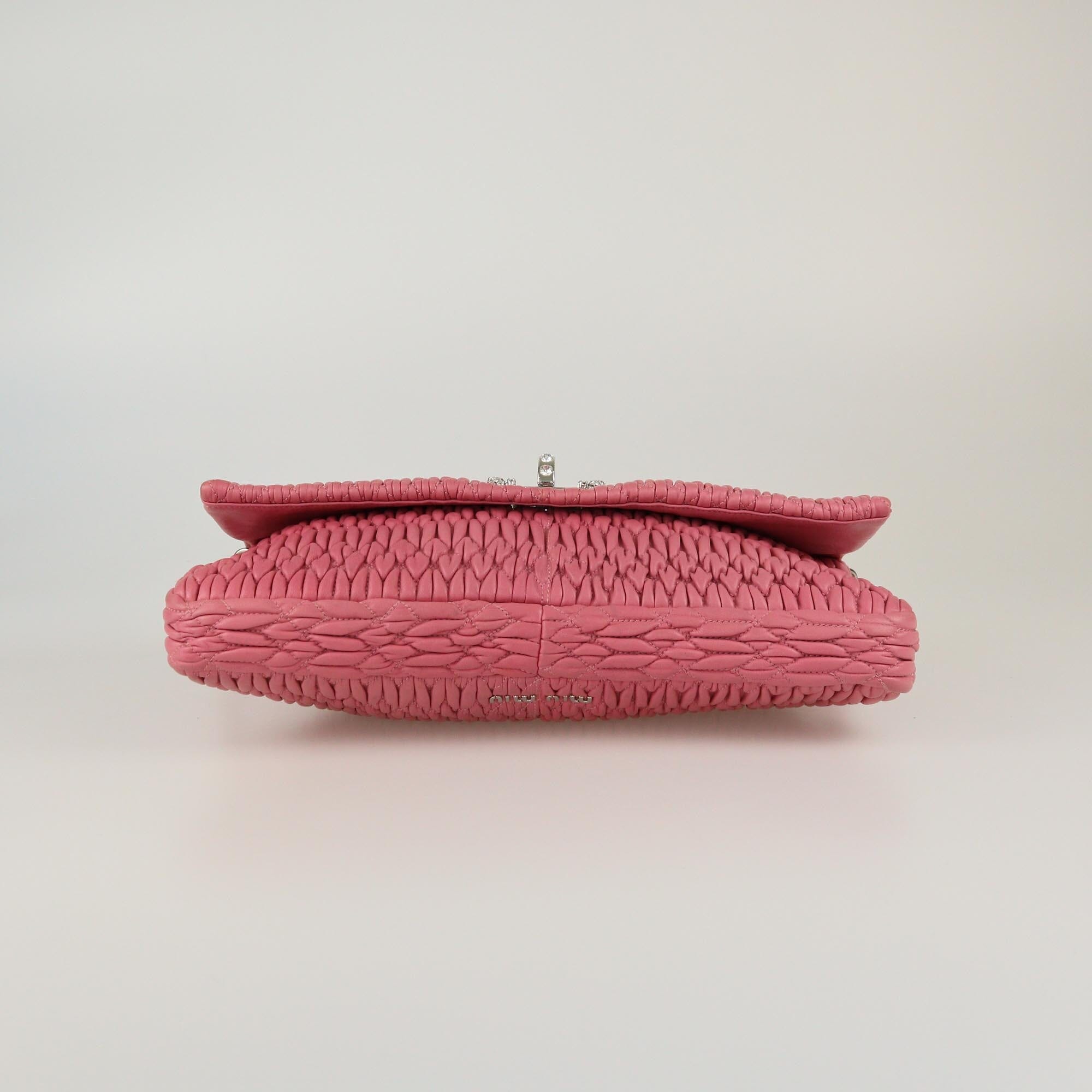 Miu Miu Pink Matelassé Crystal Flap Shoulder Bag Womens Miu Miu
