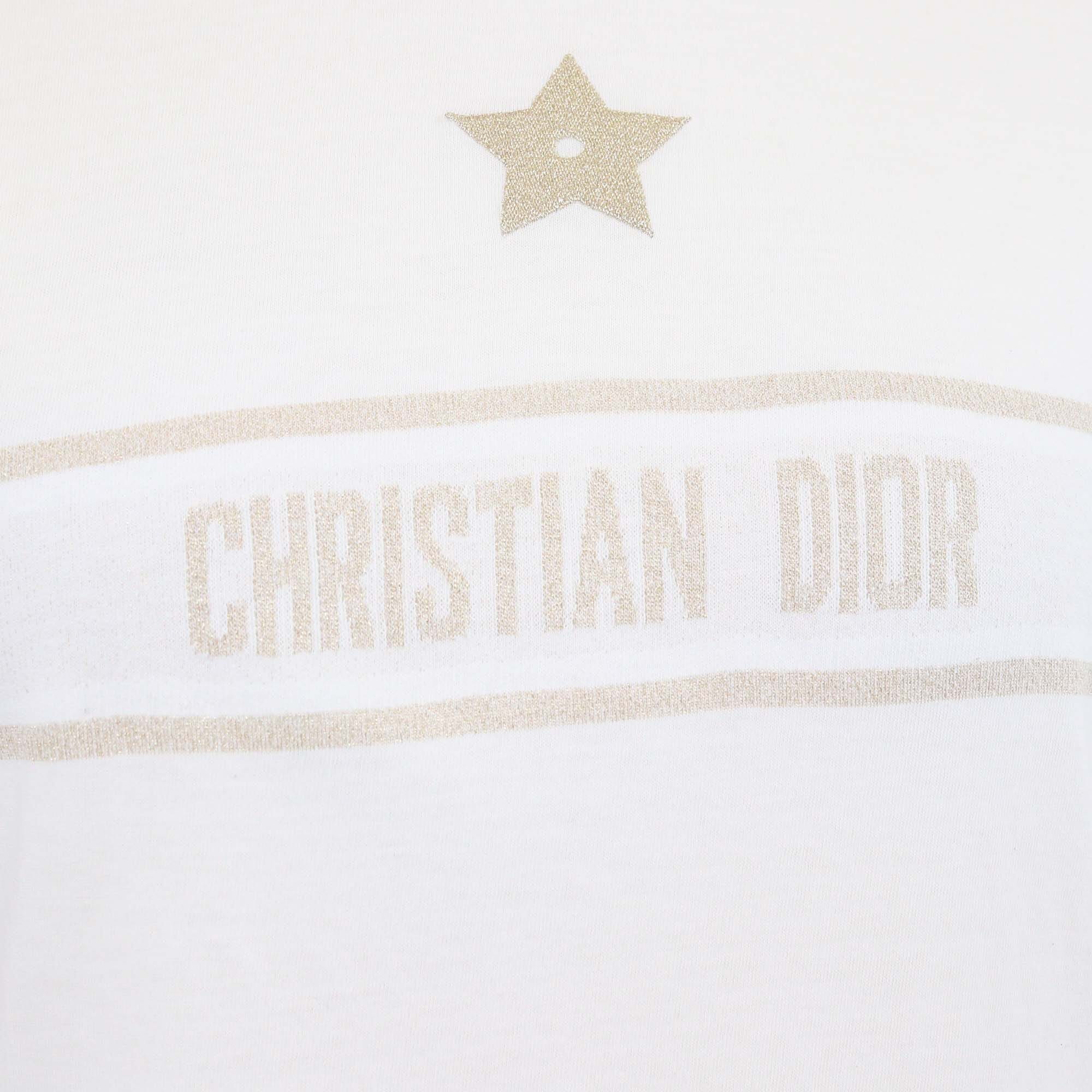 Christian Dior White/Gold Embroidered Logo T-Shirt Womens Christian Dior