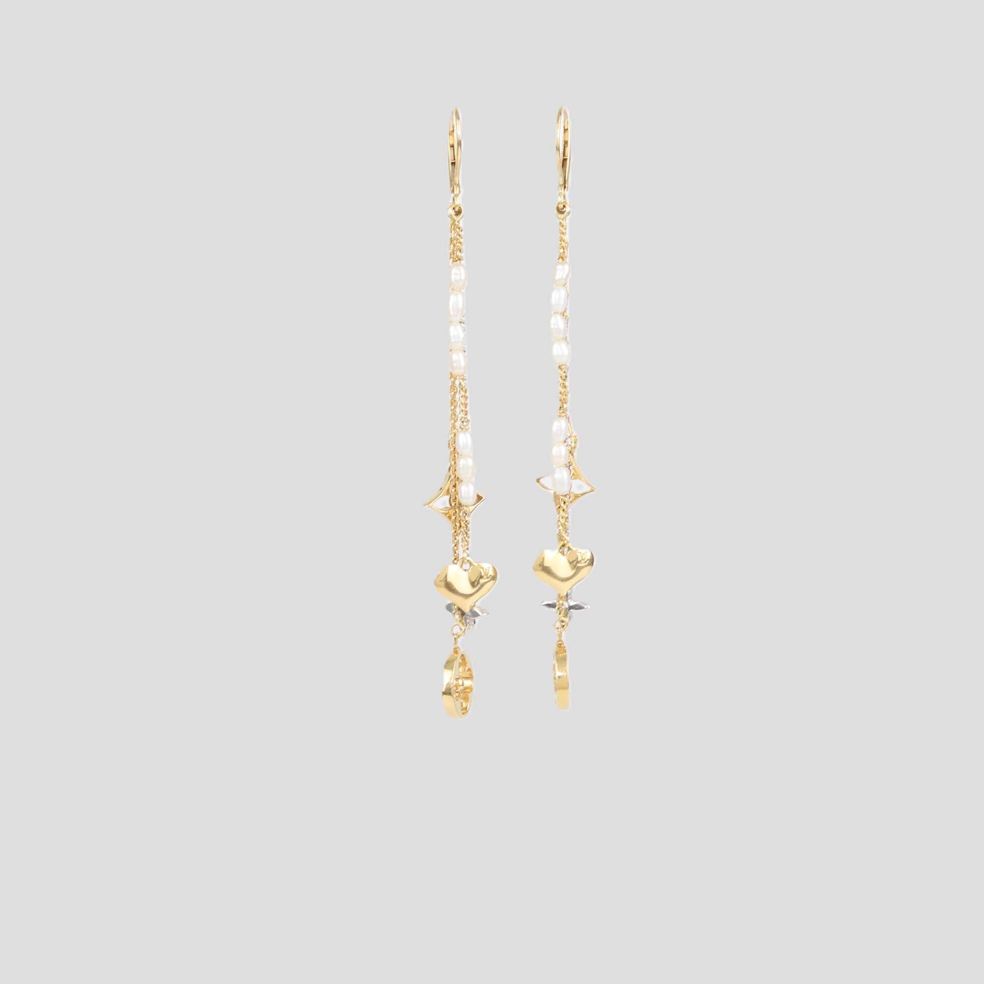 Louis Vuitton Two-Tone 18K Gold Cultured Pearl Monogram Drop Earrings