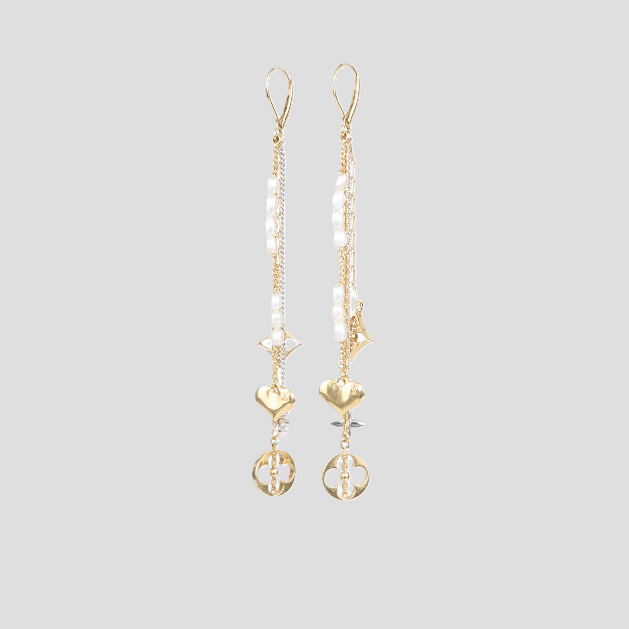 Louis Vuitton Two-Tone 18K Gold Cultured Pearl Monogram Drop Earrings