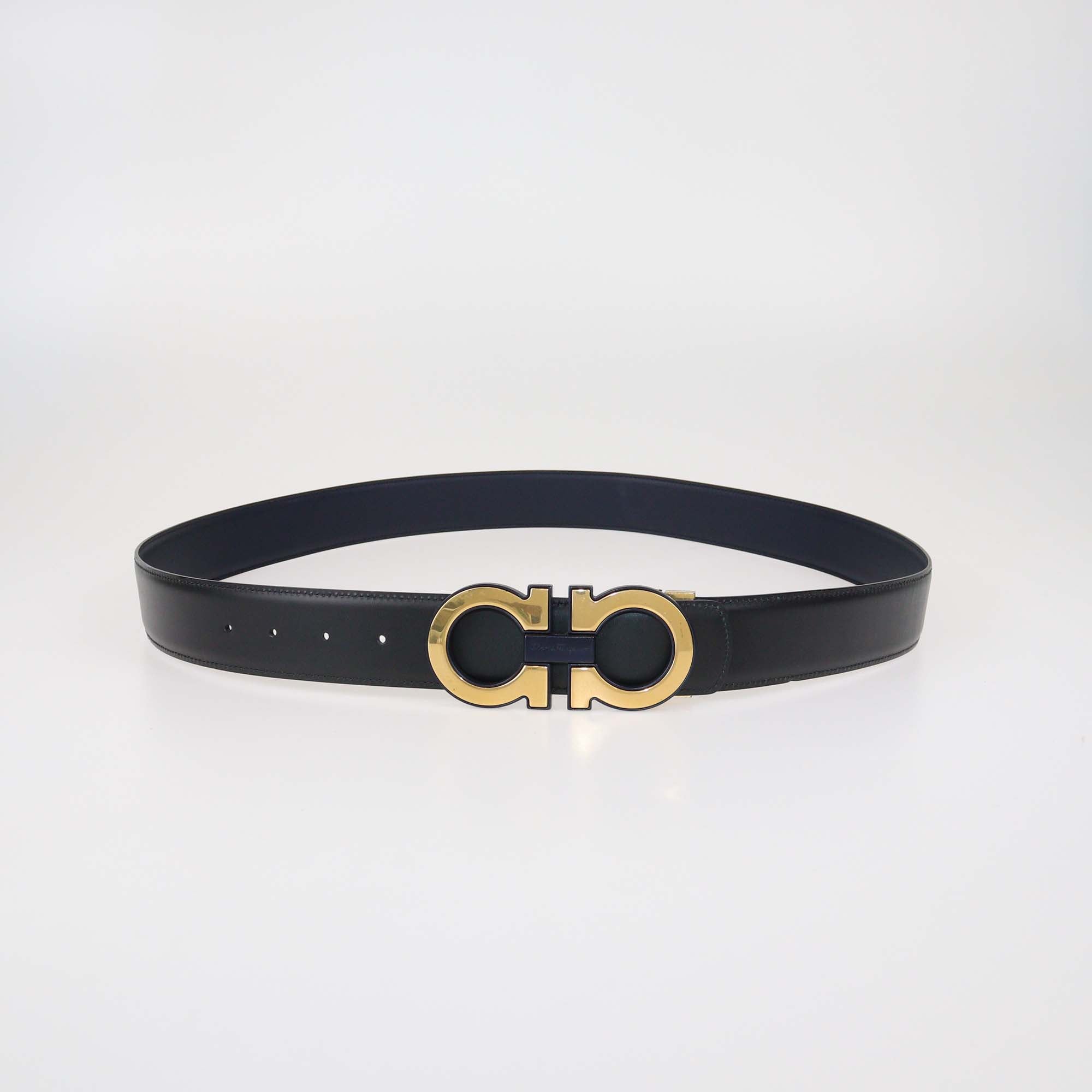 Salvatore Ferragamo Black Leather Wide Gancini Buckle Belt