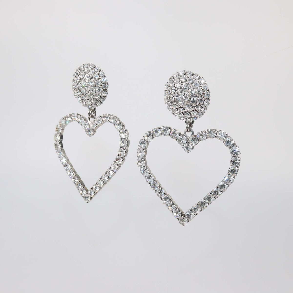 Alessandra Rich Silver Tone Crystal Heart Drop Clip Earrings