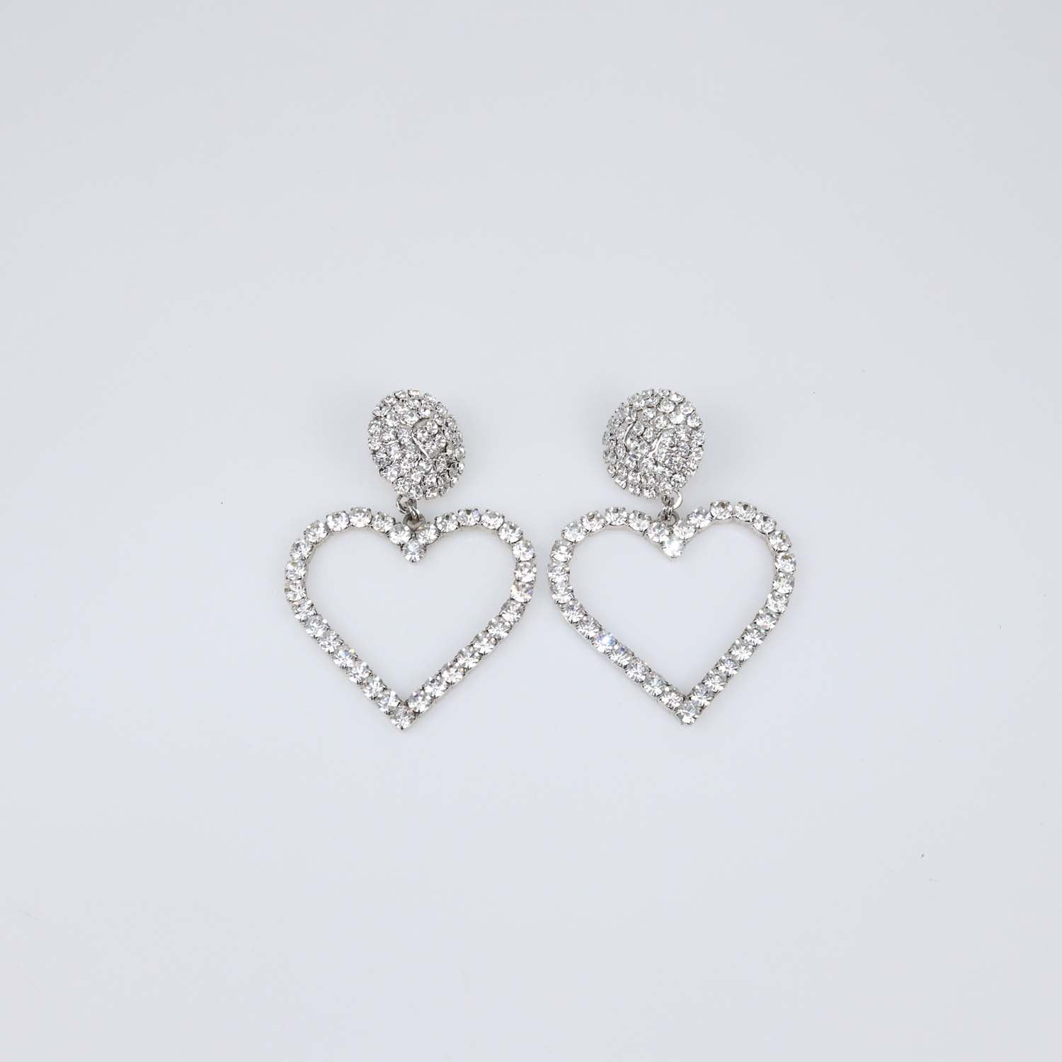 Alessandra Rich Silver Tone Crystal Heart Drop Clip Earrings