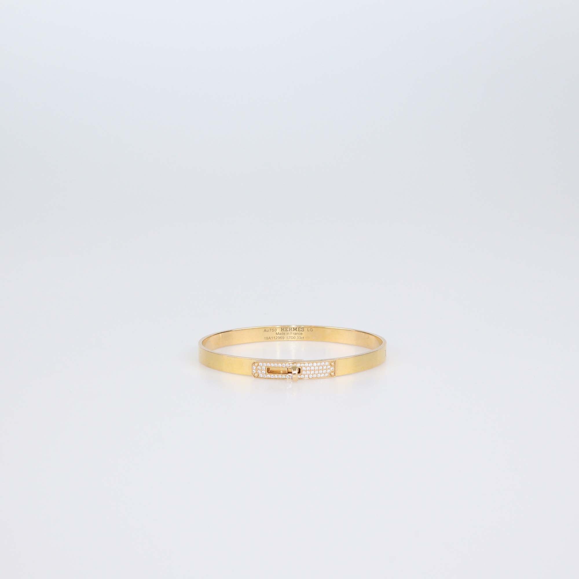 Hermes 18K Rose Gold Diamond Small Model Kelly Bracelet Size Large