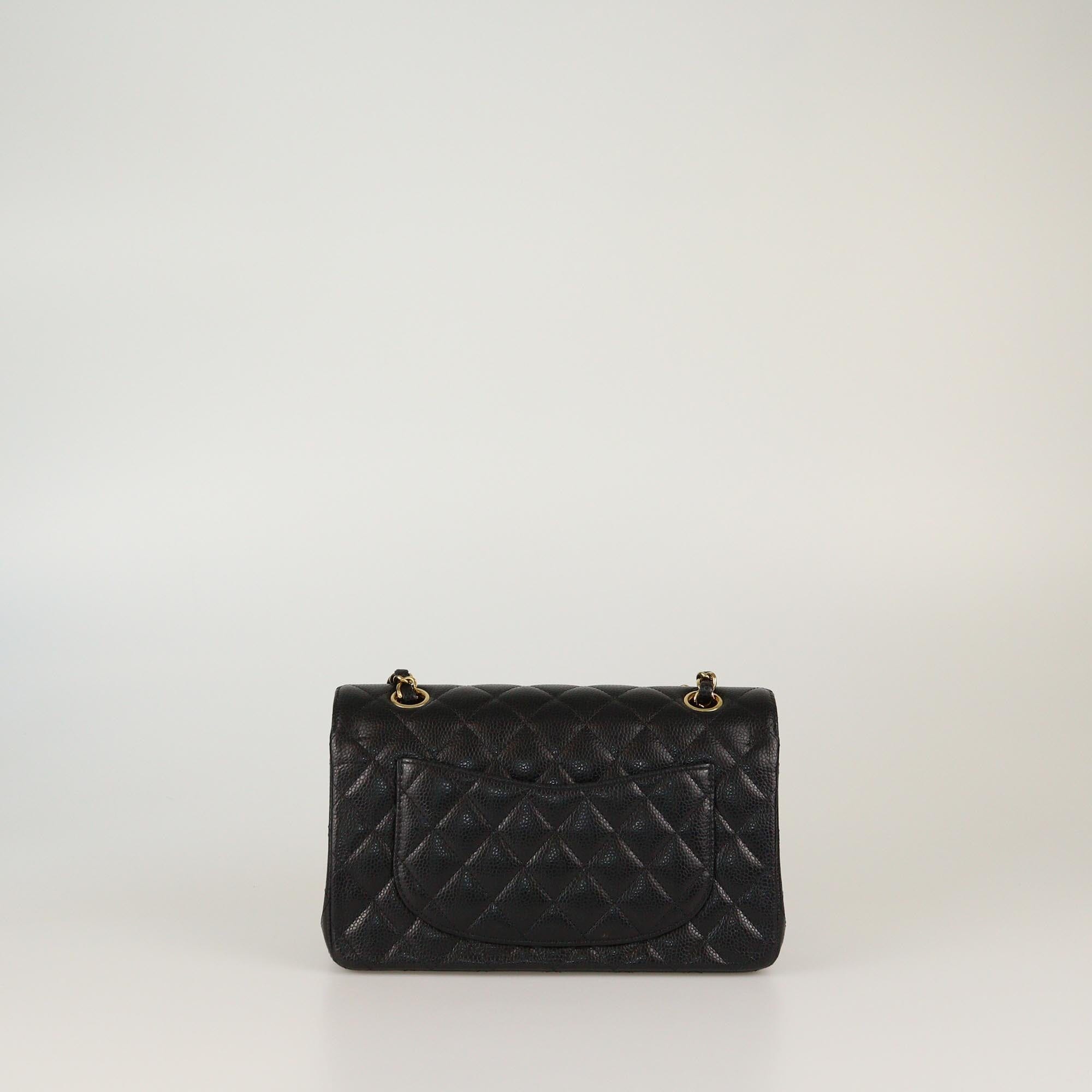 Chanel Black Quilted Caviar Small Classic Double Flap Bag Womens Chanel