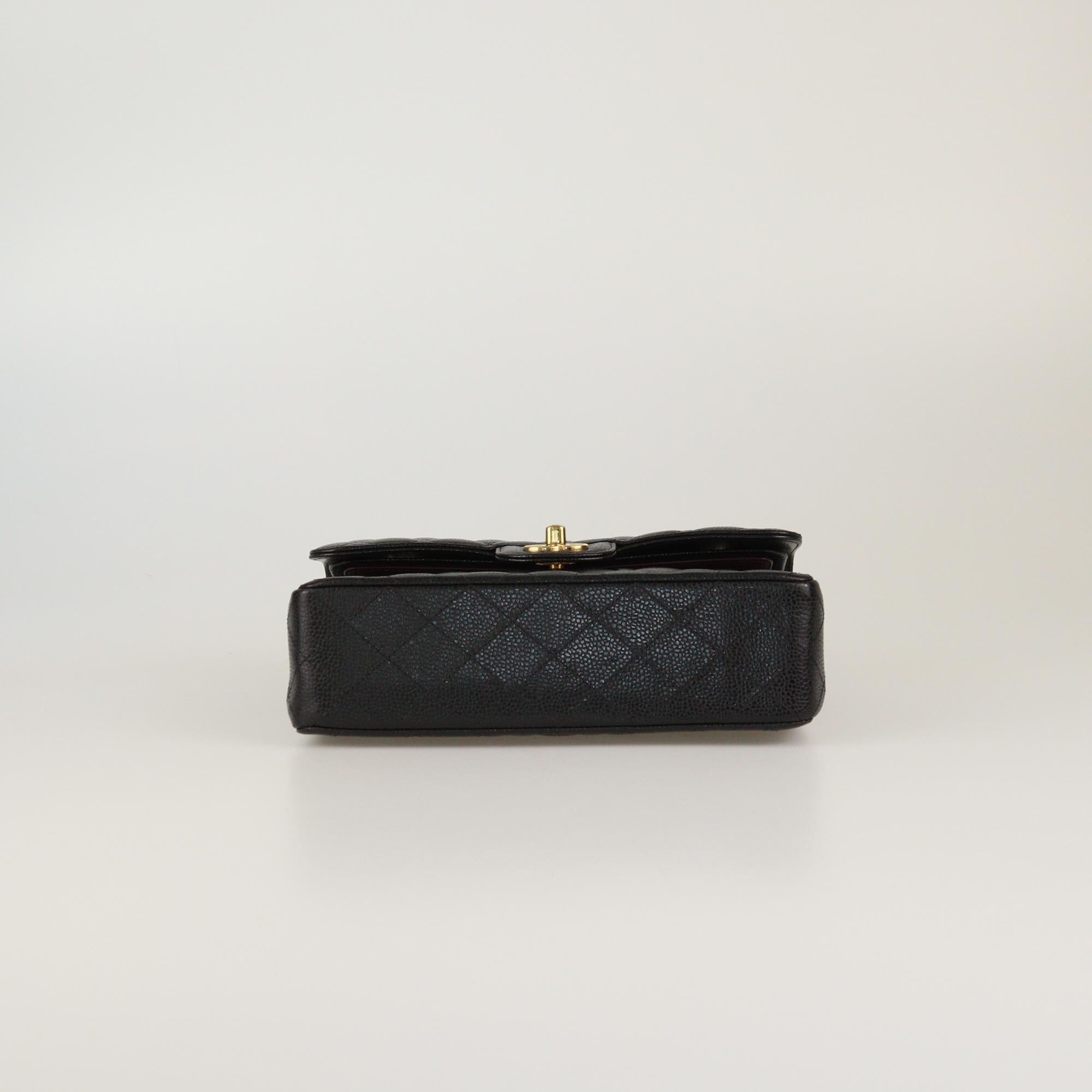 Chanel Black Quilted Caviar Small Classic Double Flap Bag Womens Chanel