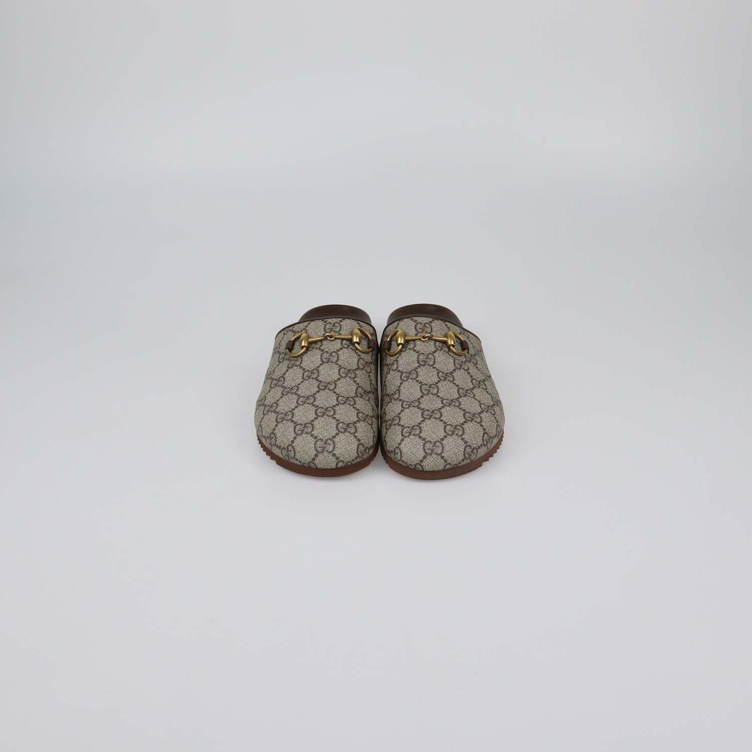 Gucci Beige GG Supreme Canvas Horsebit Mules