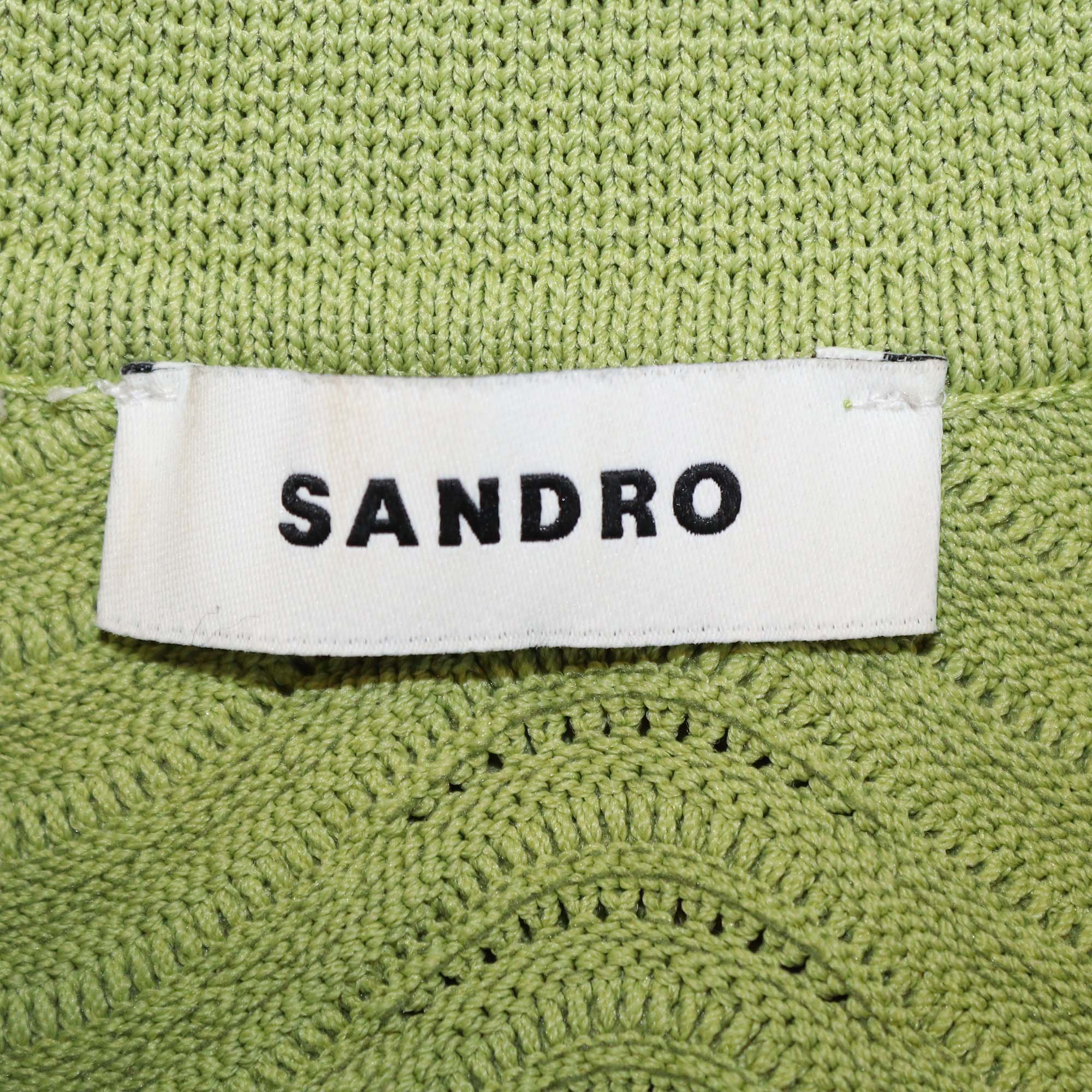 Sandro Green Blend Viscose Textured Knit Frilled Sleeveless Top