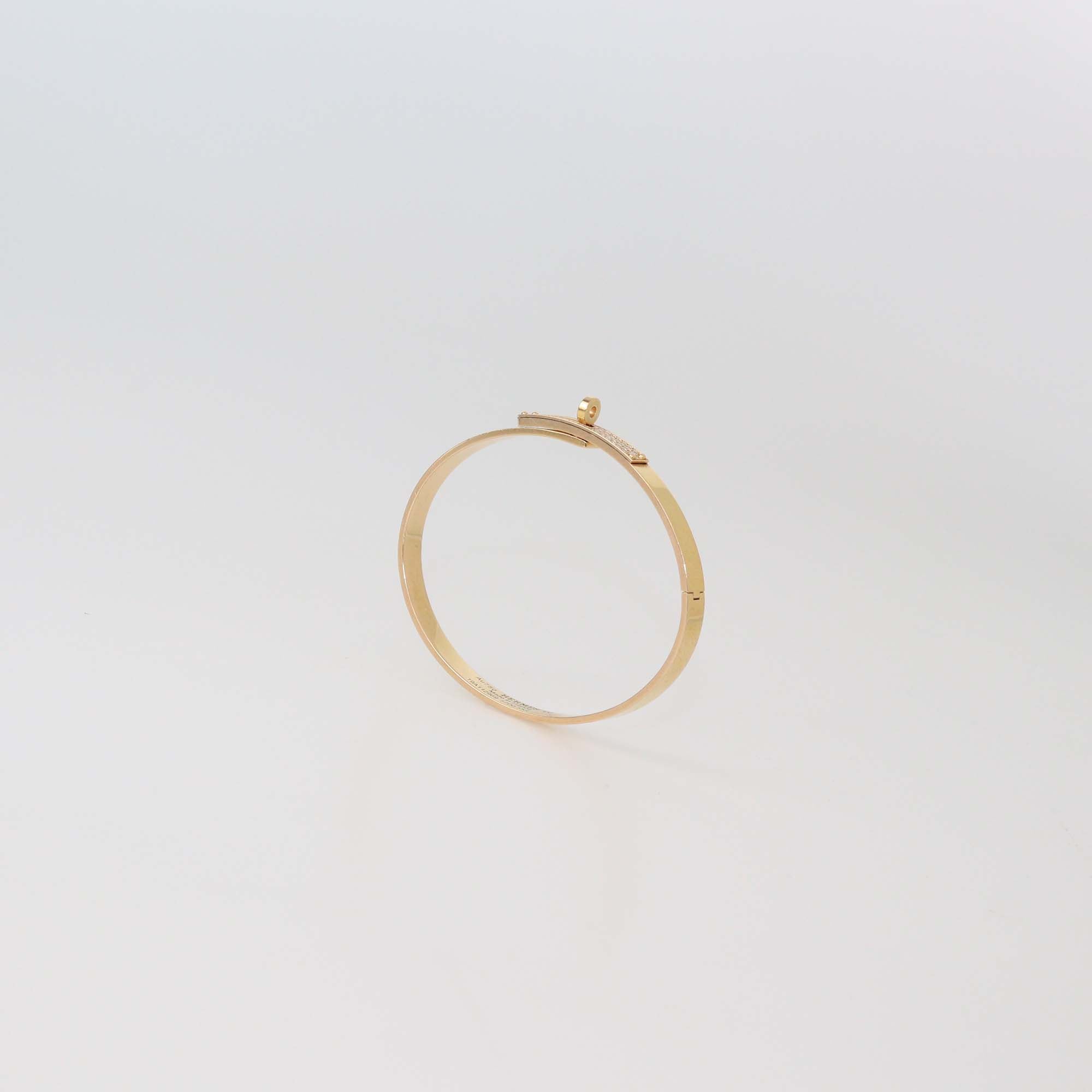 Hermes 18K Rose Gold Diamond Small Model Kelly Bracelet Size Large