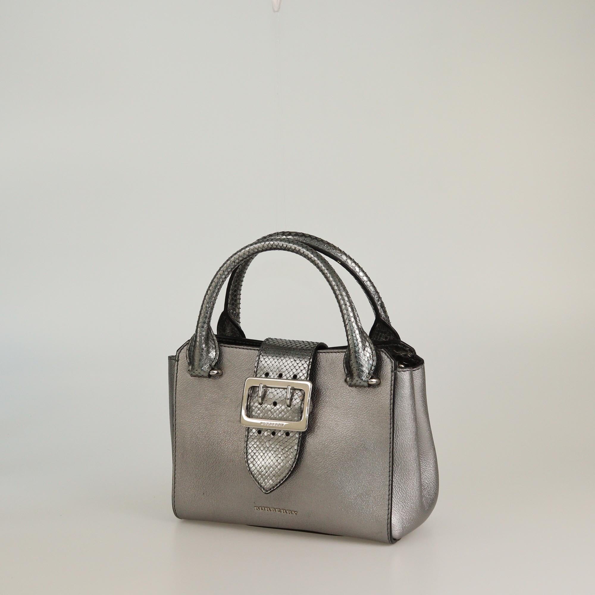 Burberry Metallic Grey Small Buckle Tote Womens Burberry