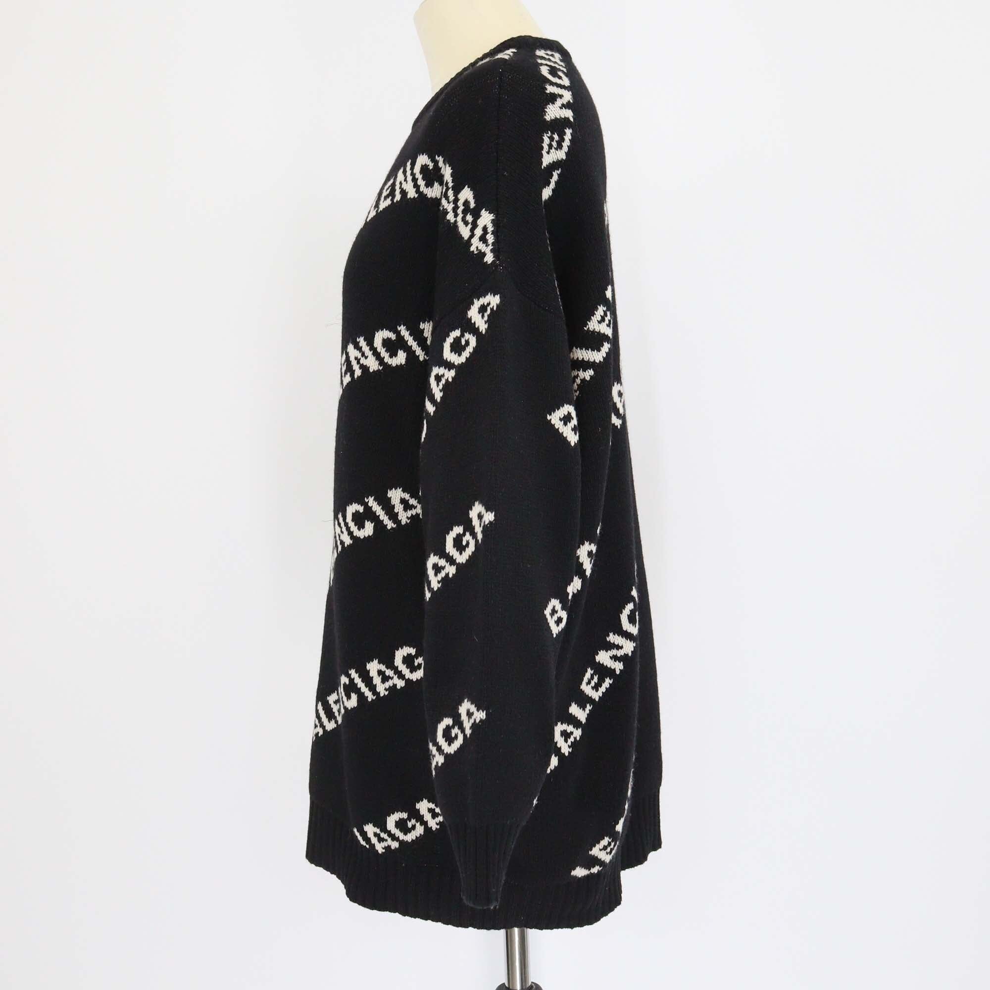 Balenciaga Black/Cream Knitted Logo All Over Sweater Womens Balenciaga