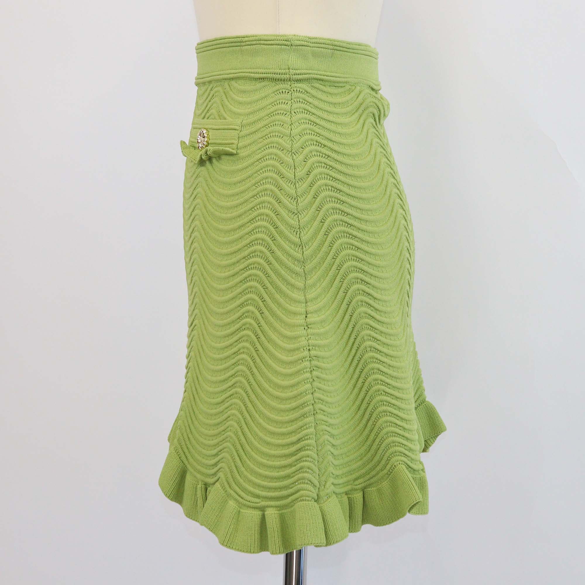 Sandro Green Blend Viscose Textured Knit Mini Skirt