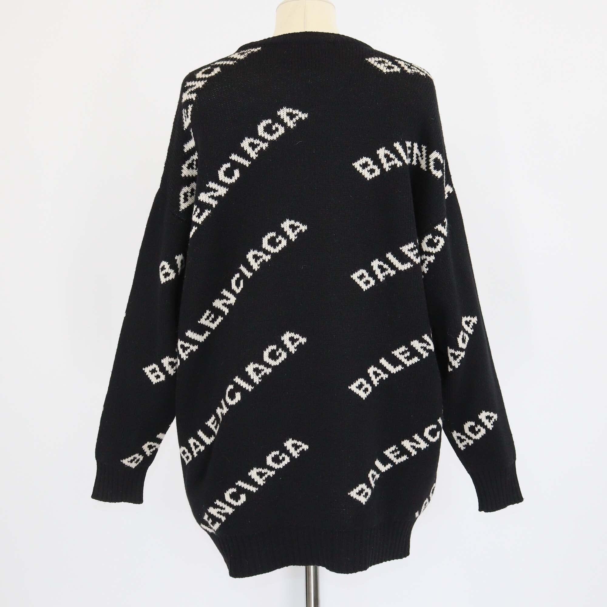 Balenciaga Black/Cream Knitted Logo All Over Sweater Womens Balenciaga