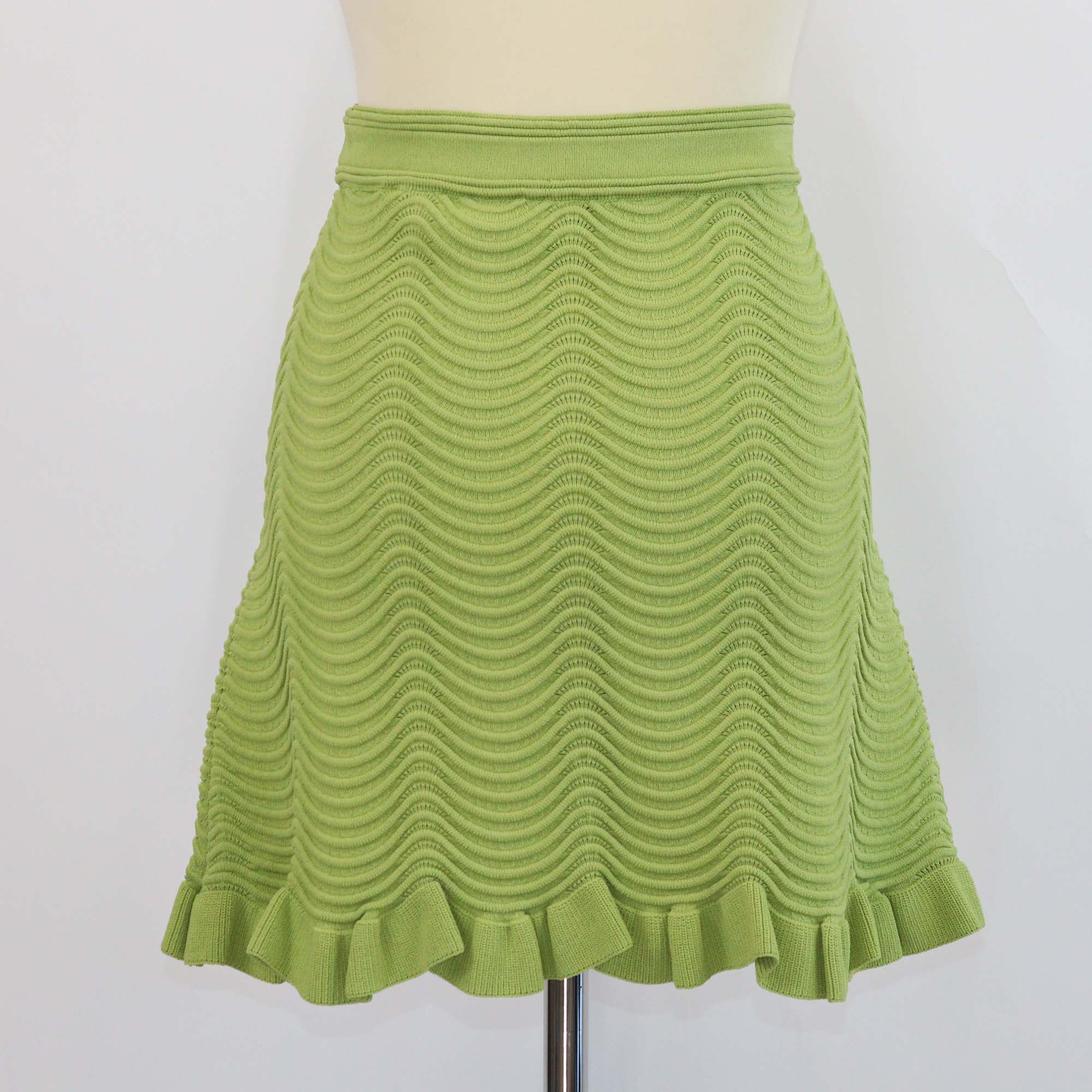 Sandro Green Blend Viscose Textured Knit Mini Skirt
