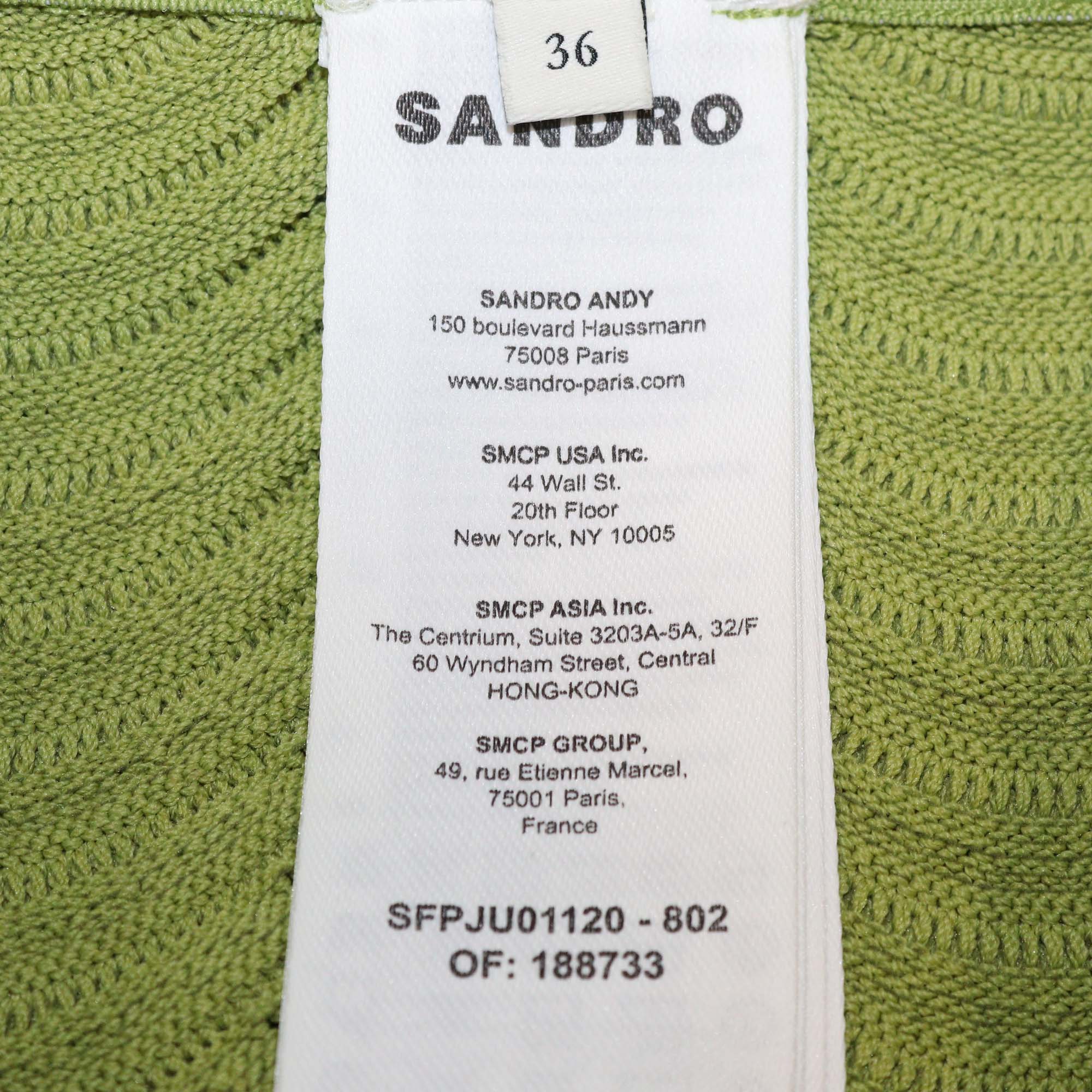 Sandro Green Blend Viscose Textured Knit Mini Skirt
