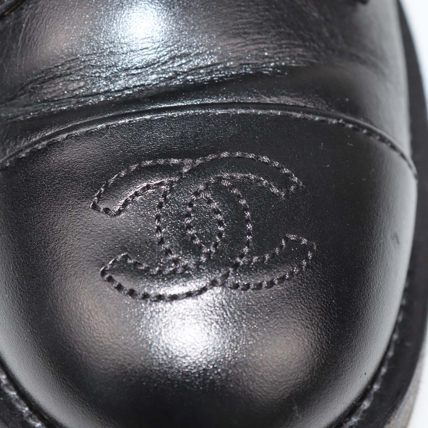 Chanel Black Leather CC Cap Toe Combat Boots
