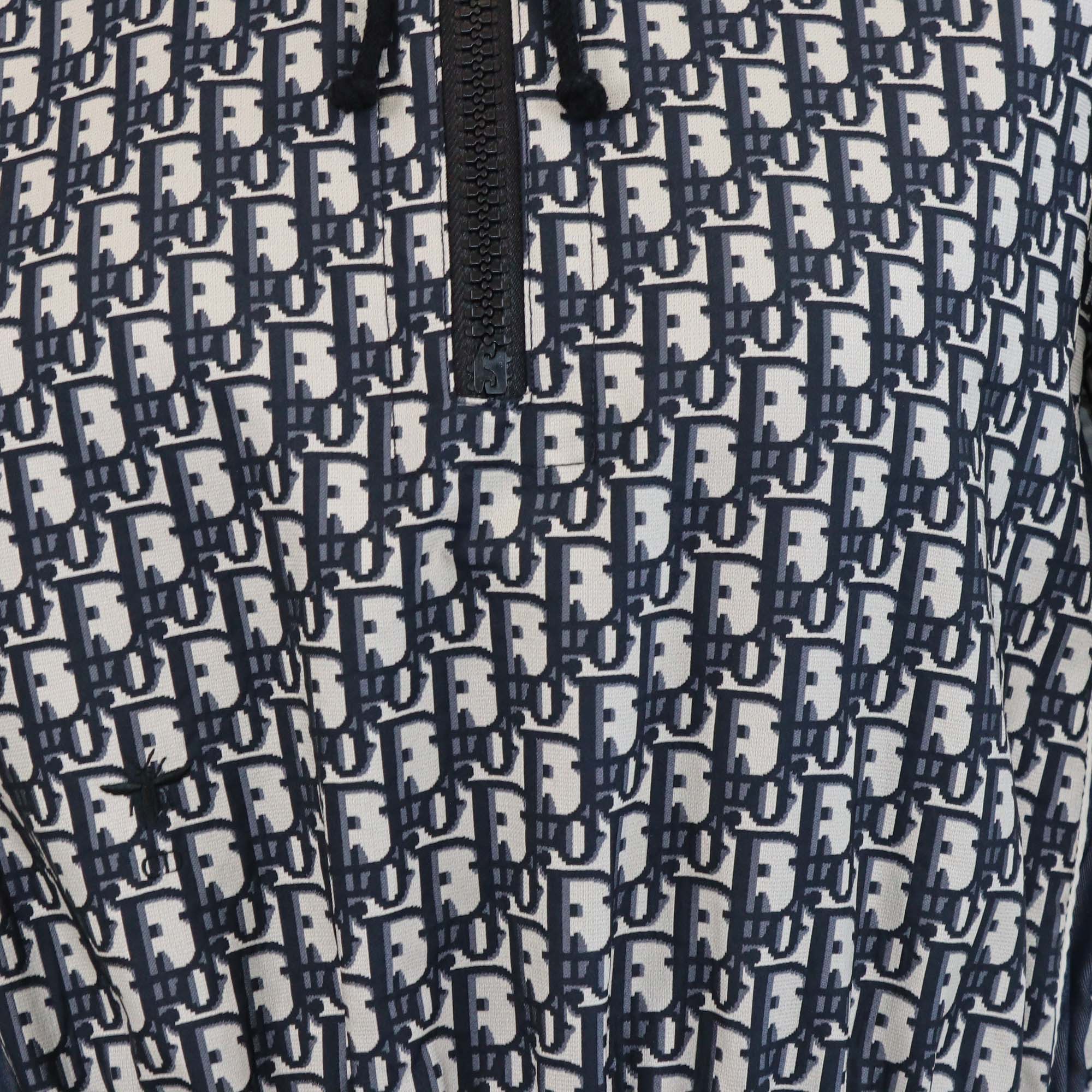 Christian Dior Navy Blue Oblique Jacquard Hooded Mini Dress