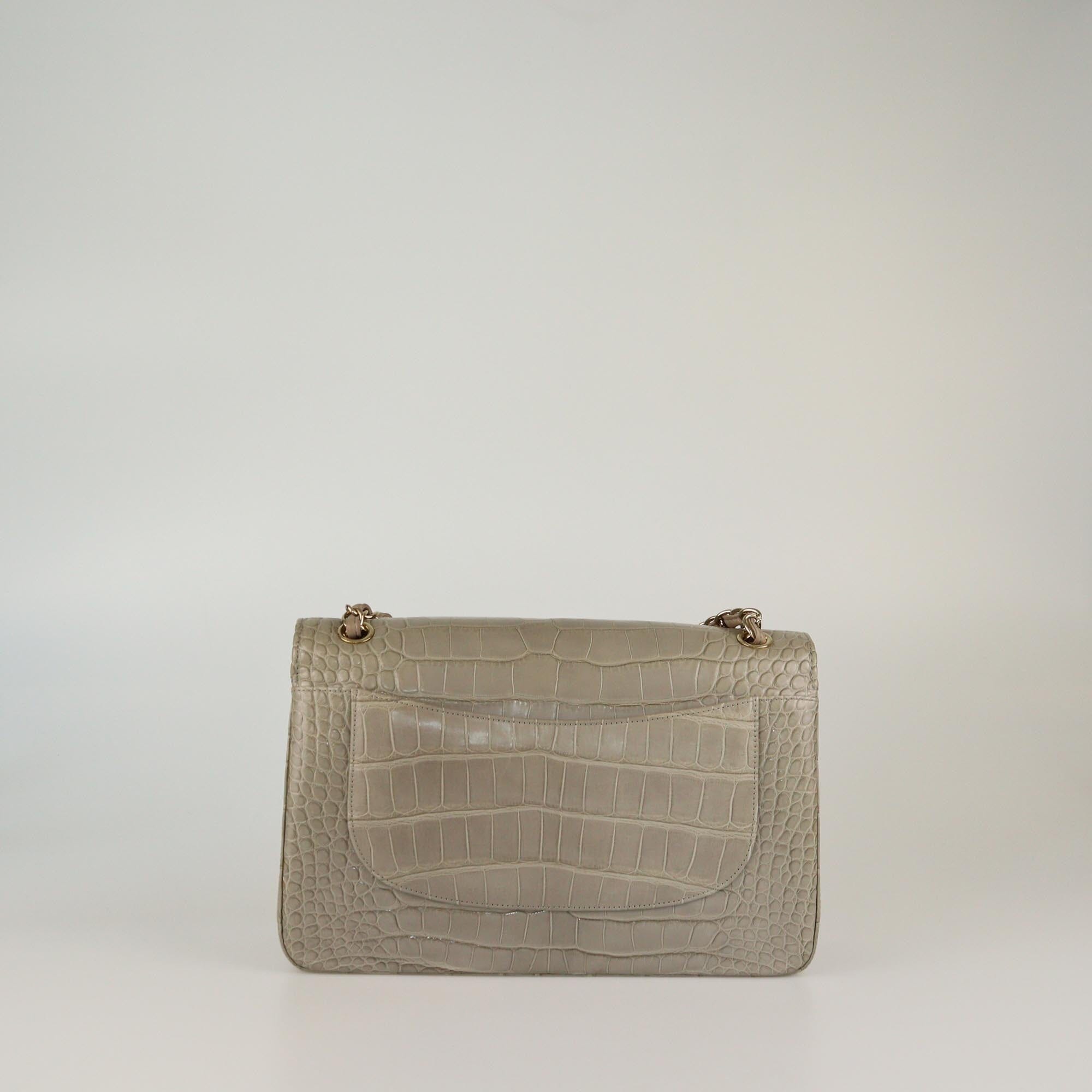 Chanel Grey Alligator Jumbo Classic Double Flap Bag Womens Chanel