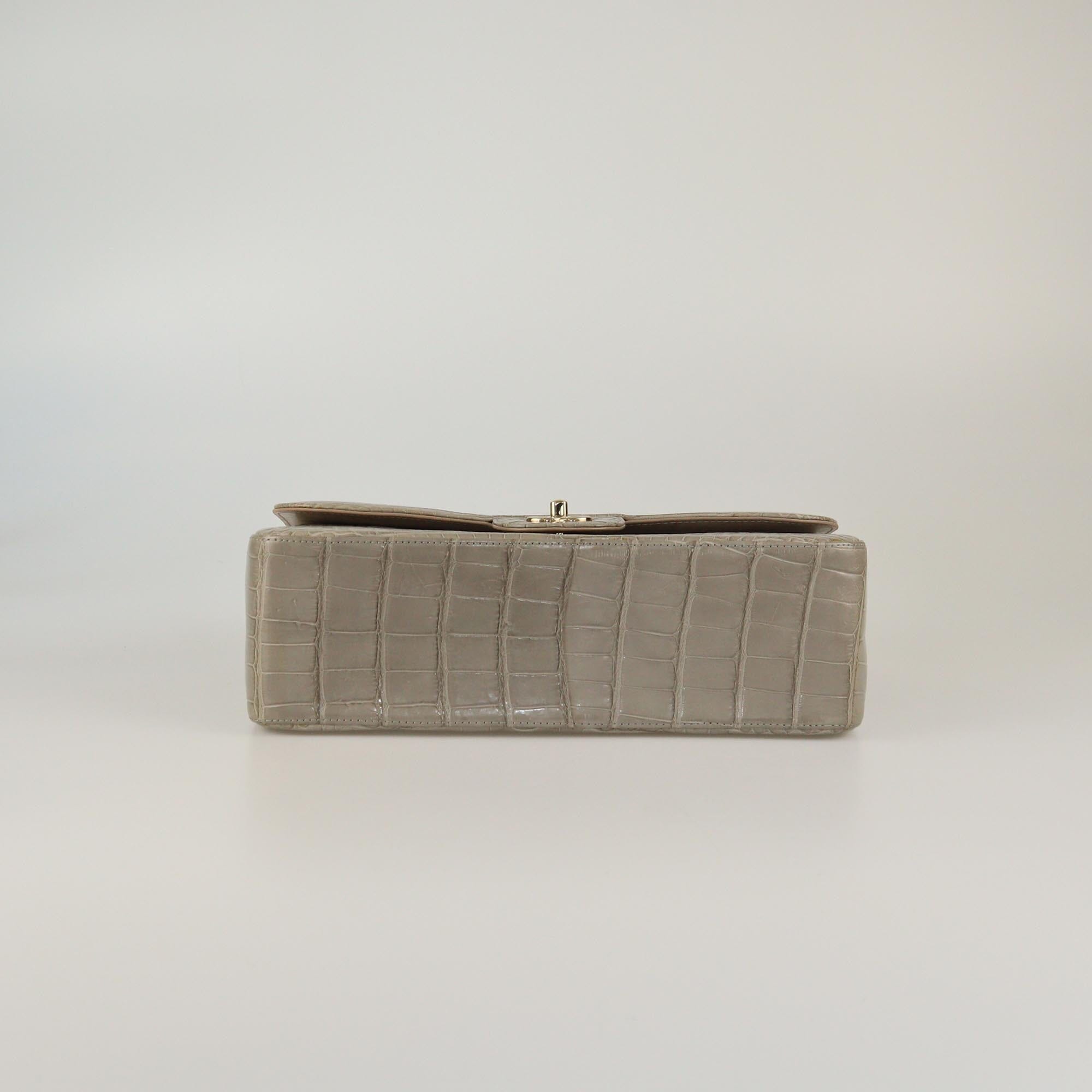 Chanel Grey Alligator Jumbo Classic Double Flap Bag Womens Chanel