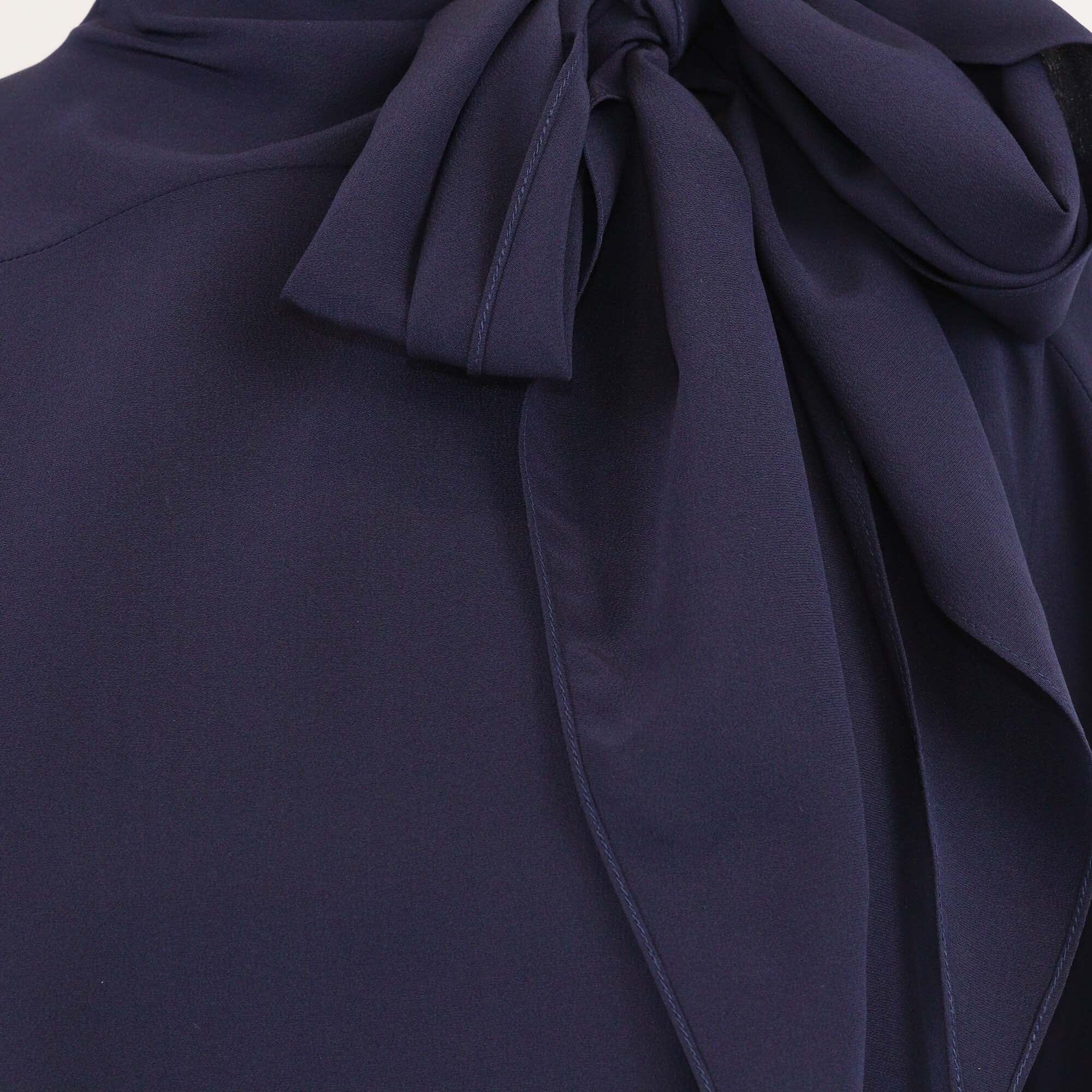 Hermes Navy Blue Three Quarter Sleeve Neck Tie Top Womens Hermes