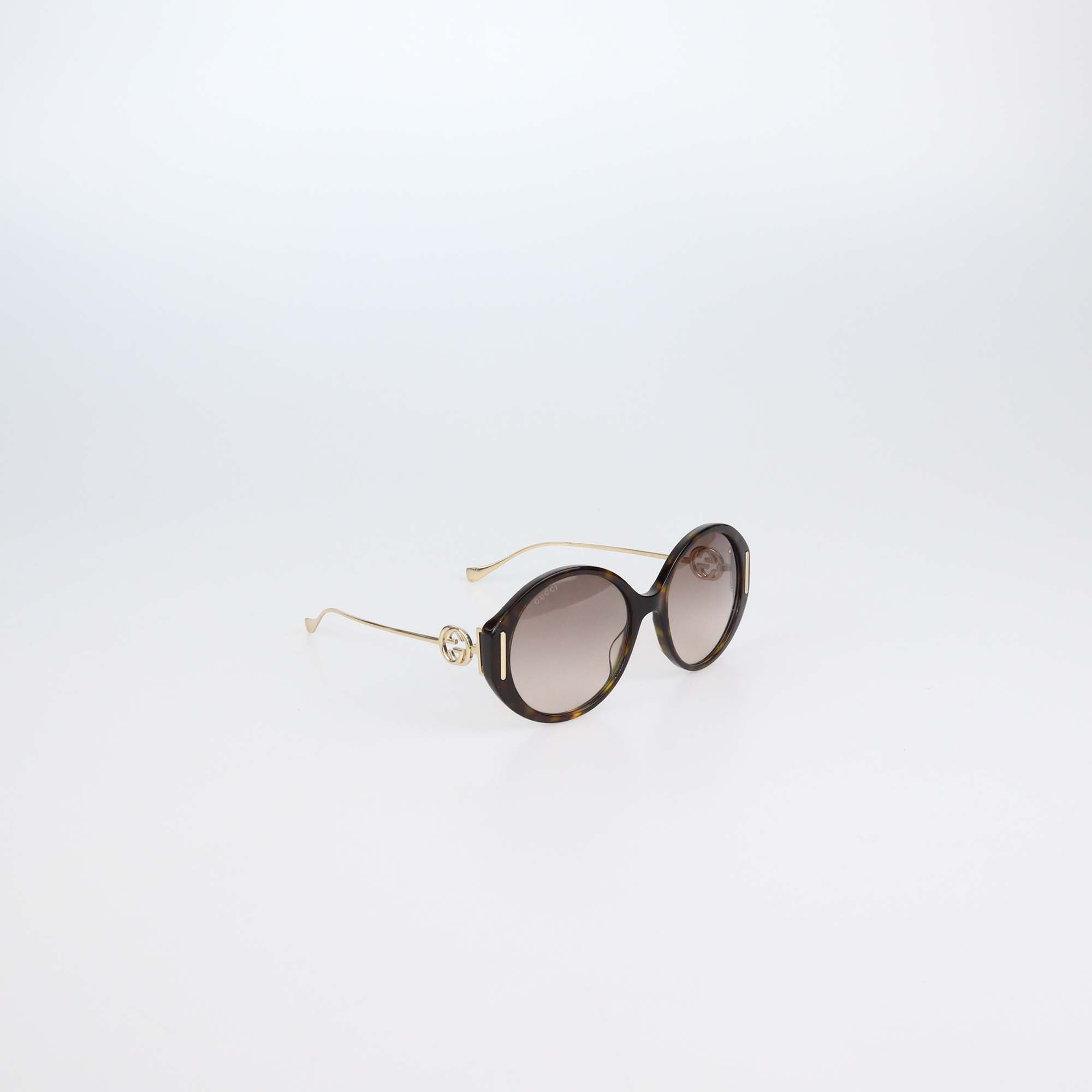 Gucci Brown Tortoise Gradient GG Round Sunglasses