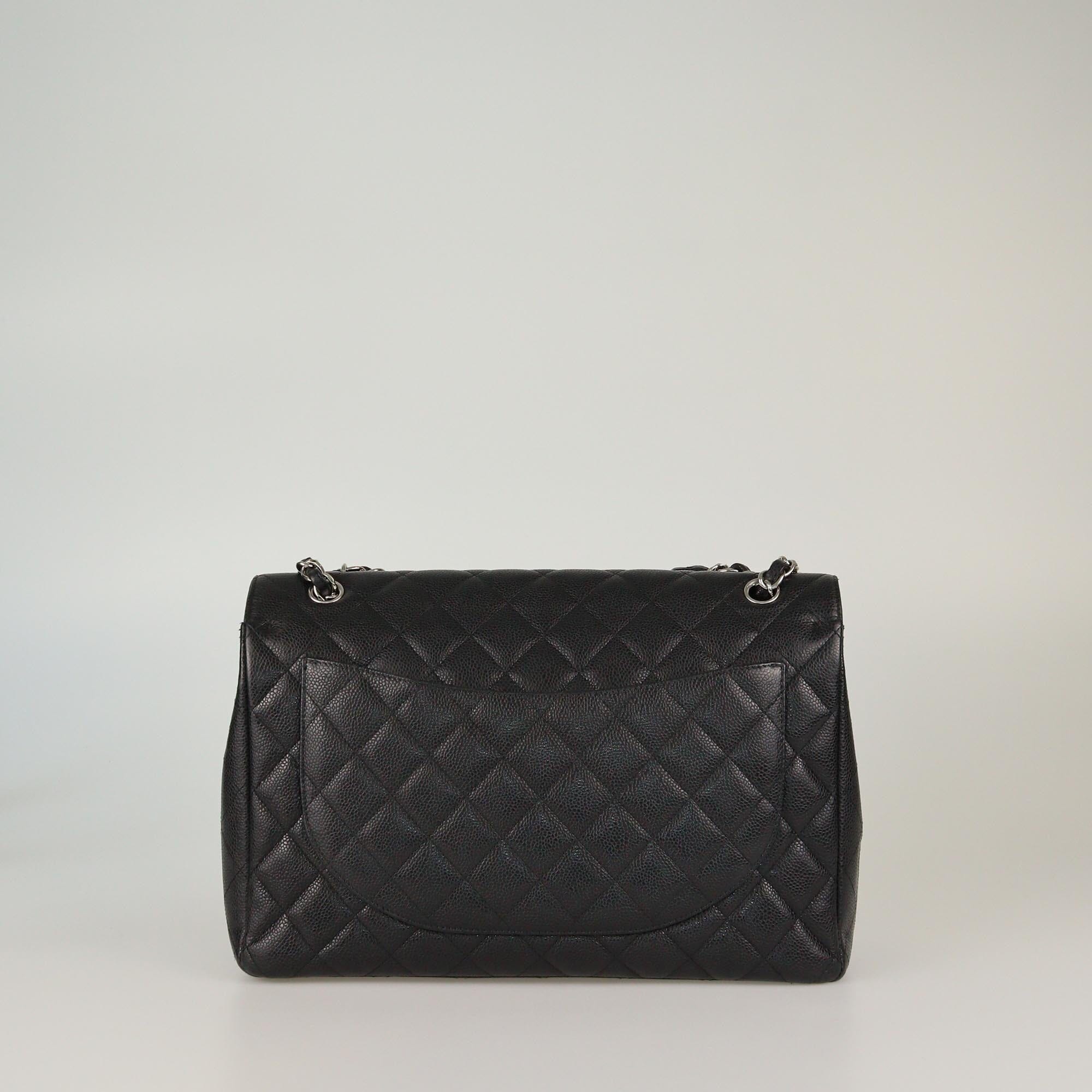 Chanel Black Quilted Caviar Maxi Classic Double Flap Bag Womens Chanel