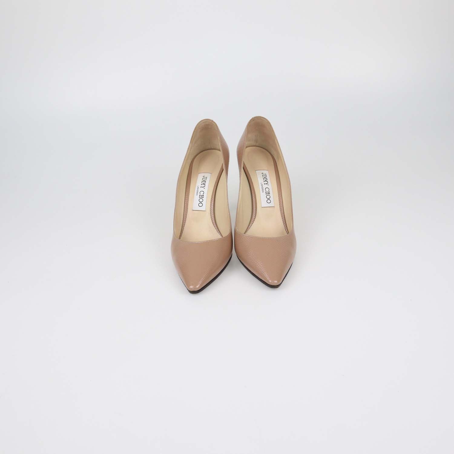 Jimmy Choo Beige Textured Patent Leather Romy Pumps