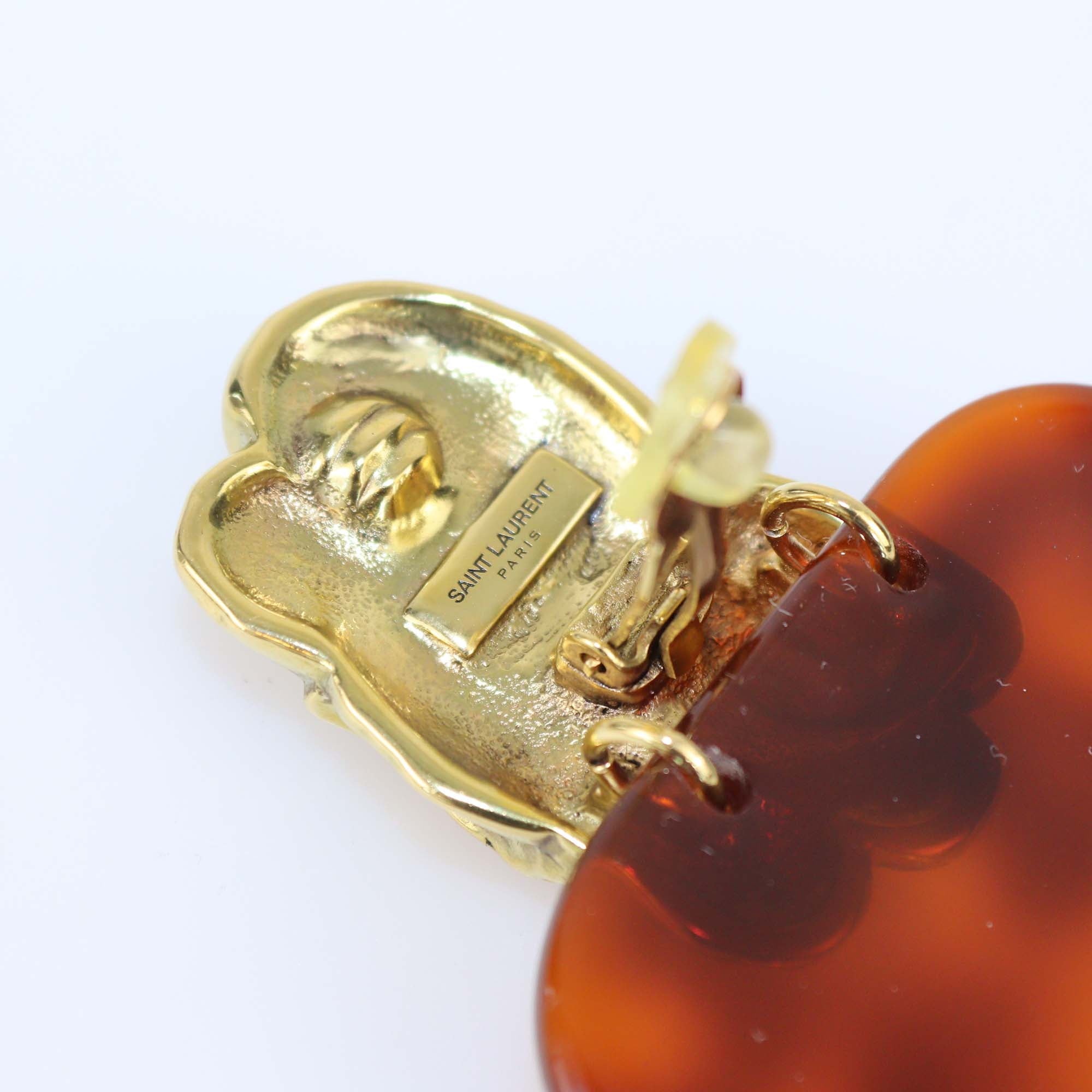 Saint Laurent Brown Tortoise Resin Turtle Shell Earrings