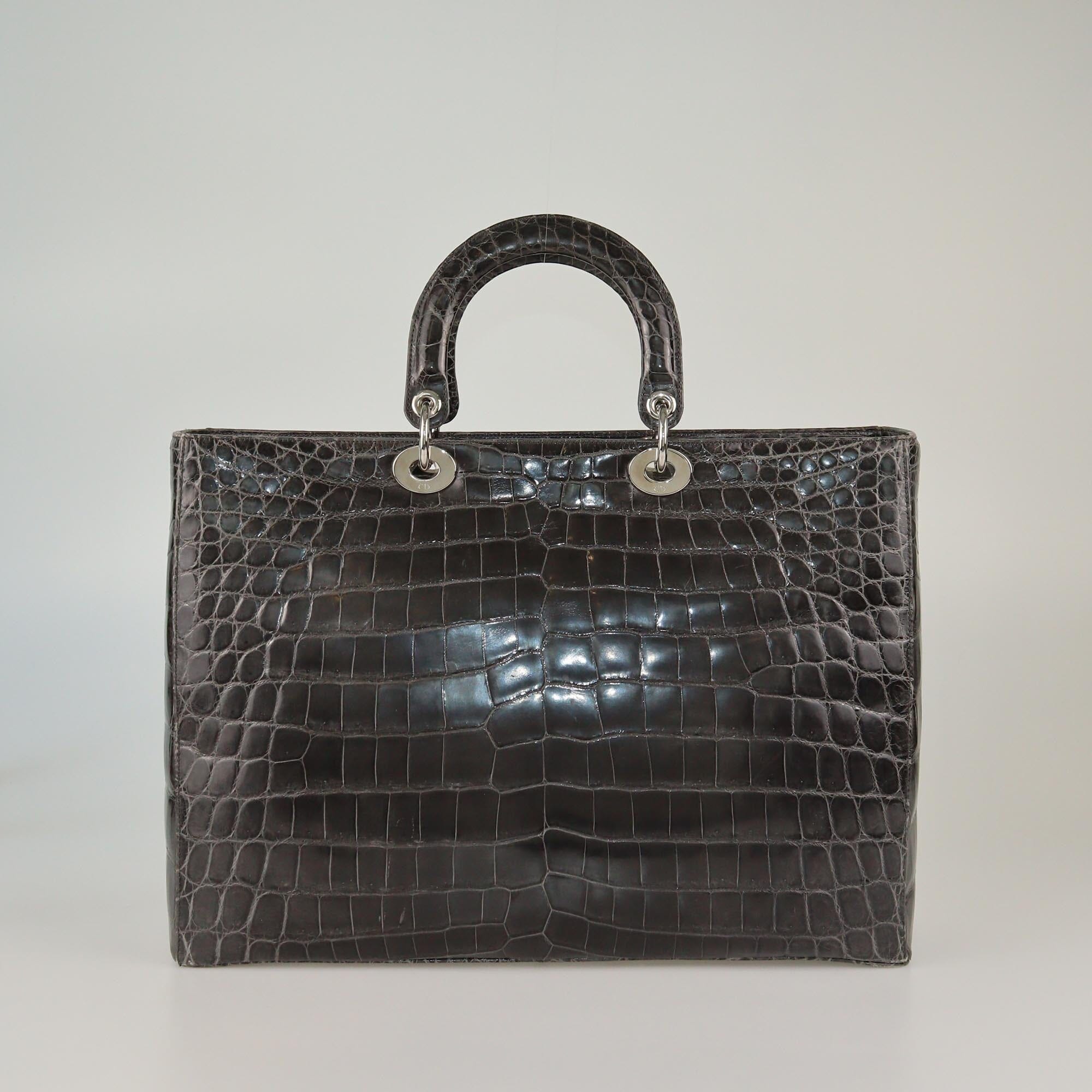 Christian Dior Dark Grey Crocodile XL Lady Dior Tote Womens Christian Dior