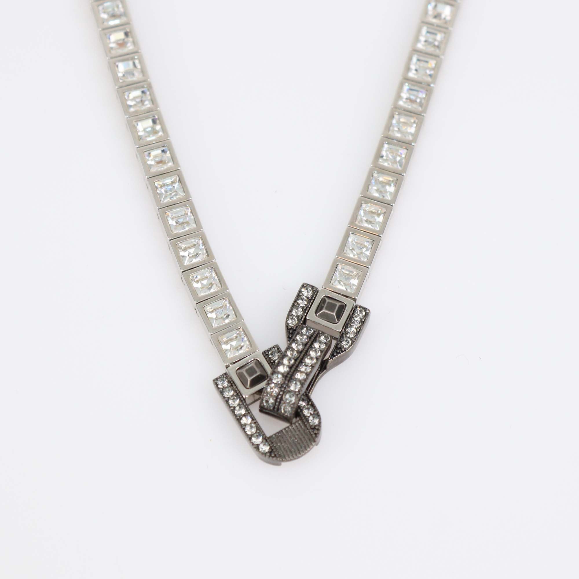 Lanvin Art-Deco Two-Tone Metal Cube Crystal Choker Necklace