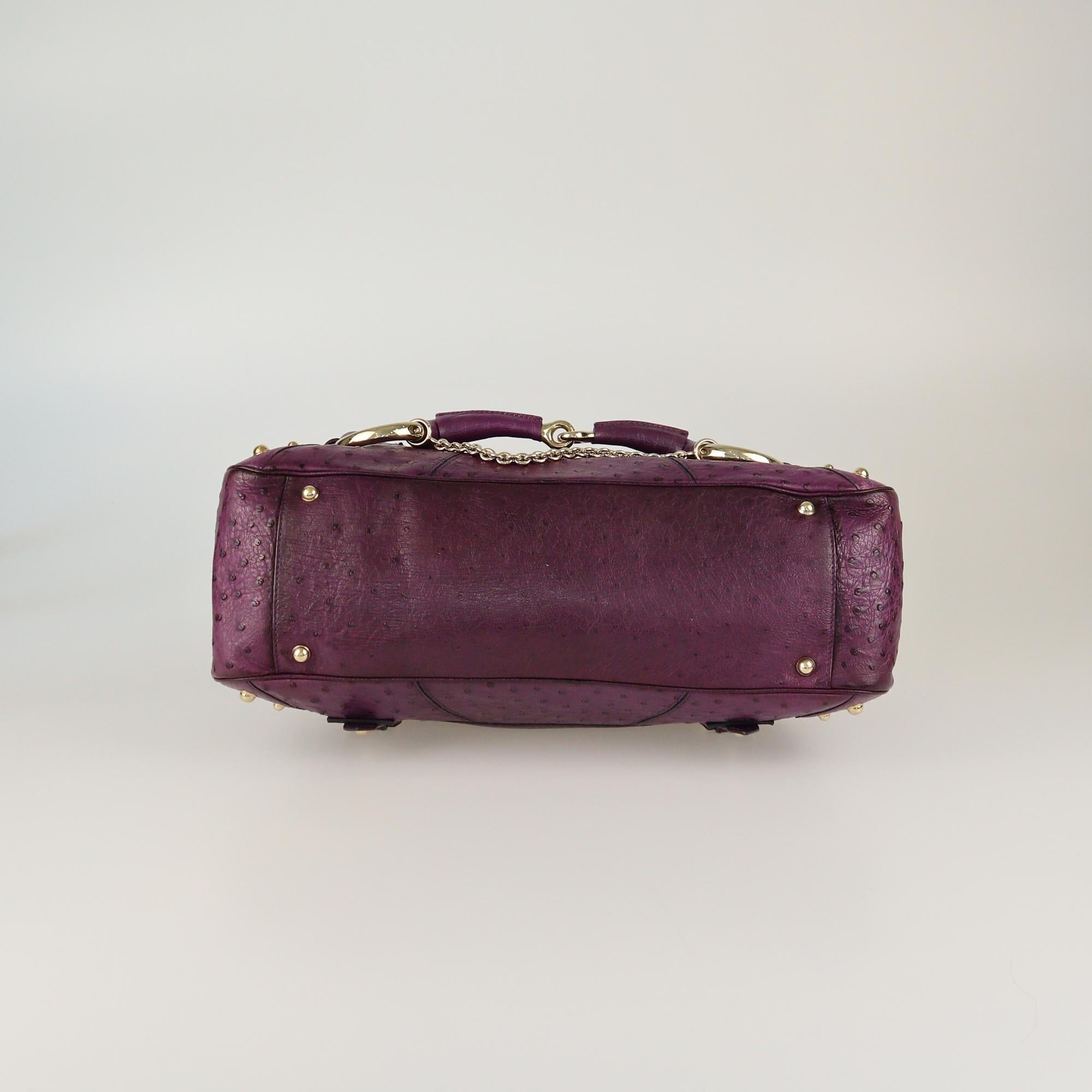 Gucci Purple Ostrich Horsebit Chain Satchel Womens Gucci