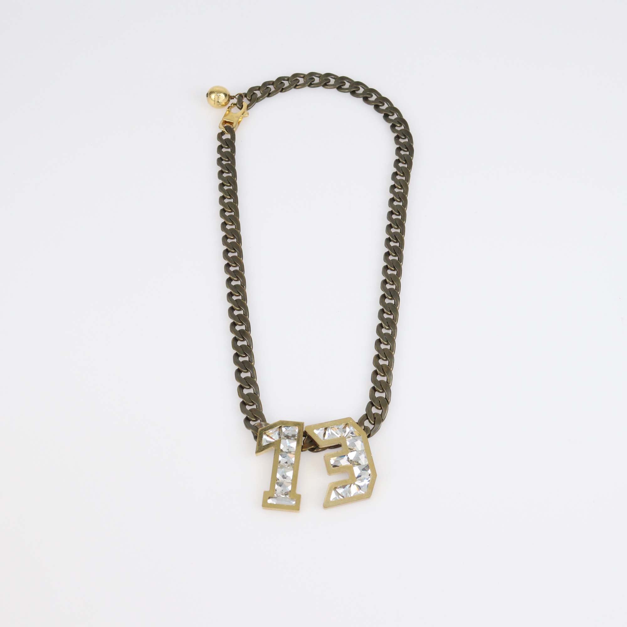 Lanvin Two-Tone Metal Chain Link 13 Crystal Choker Necklace