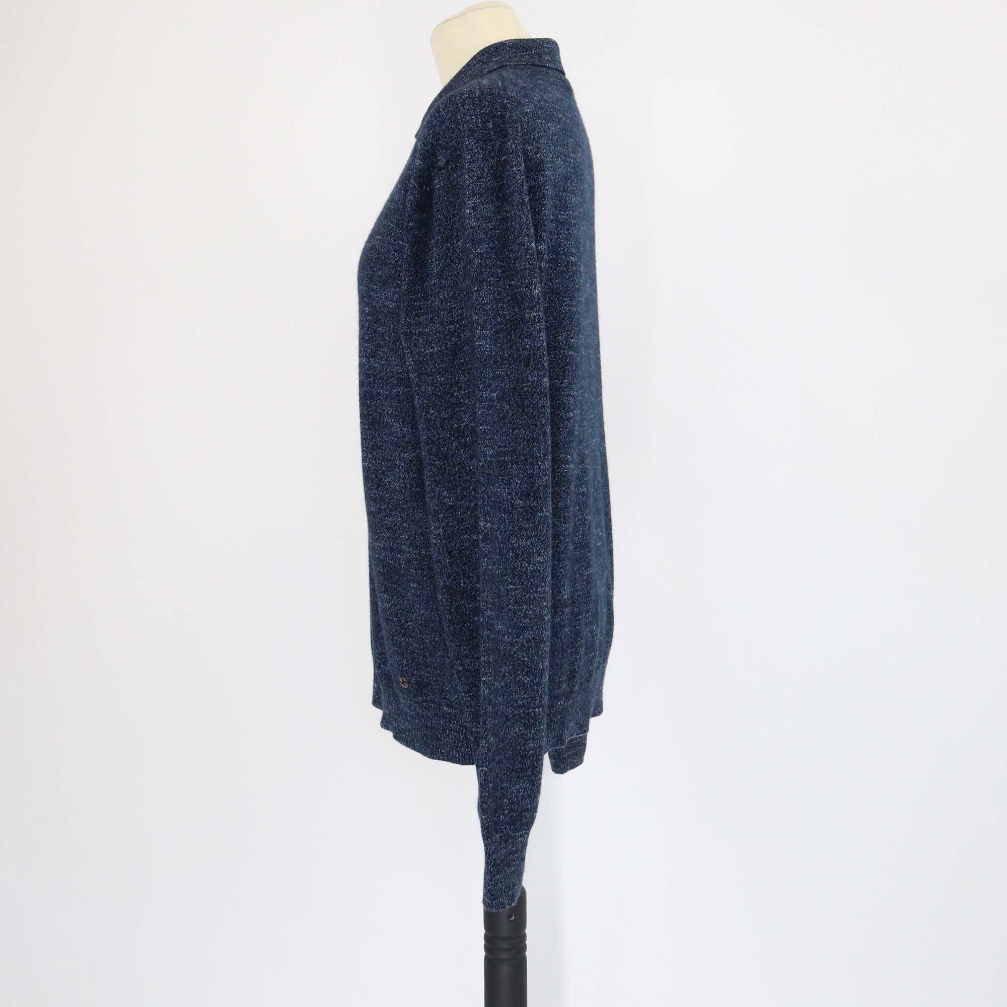 Gucci Navy Blue Knitted Long Sleeve Polo Sweater Mens Gucci