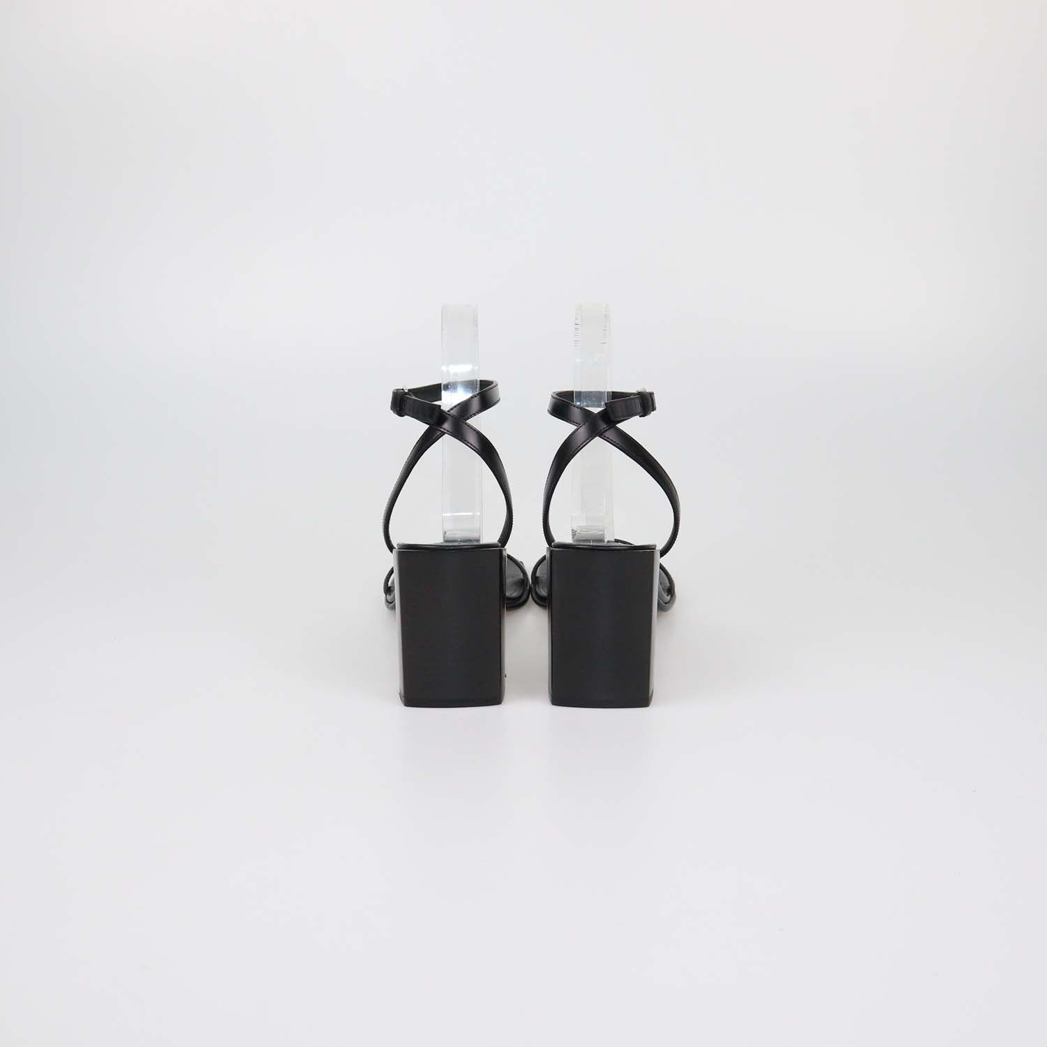 Balenciaga Black Leather Square Toe Ankle Strap Sandals